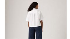 Harlie Short-Sleeve Cropped Button Down Shirt — Bright White - White 3