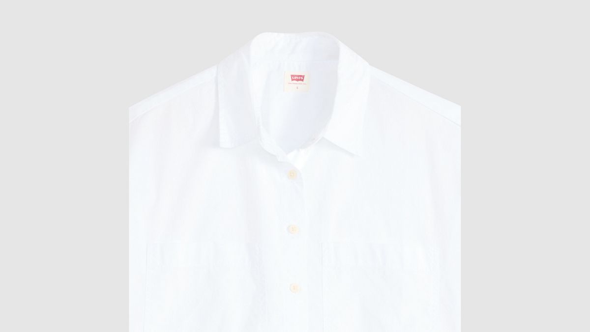 Harlie Short-Sleeve Cropped Button Down Shirt — Bright White - White