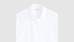 Harlie Short-Sleeve Cropped Button Down Shirt — Bright White - White 6