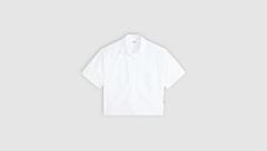 Harlie Short-Sleeve Cropped Button Down Shirt — Bright White - White 5