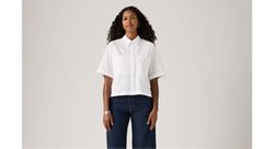 Harlie Short-Sleeve Cropped Button Down Shirt — Bright White - White 2