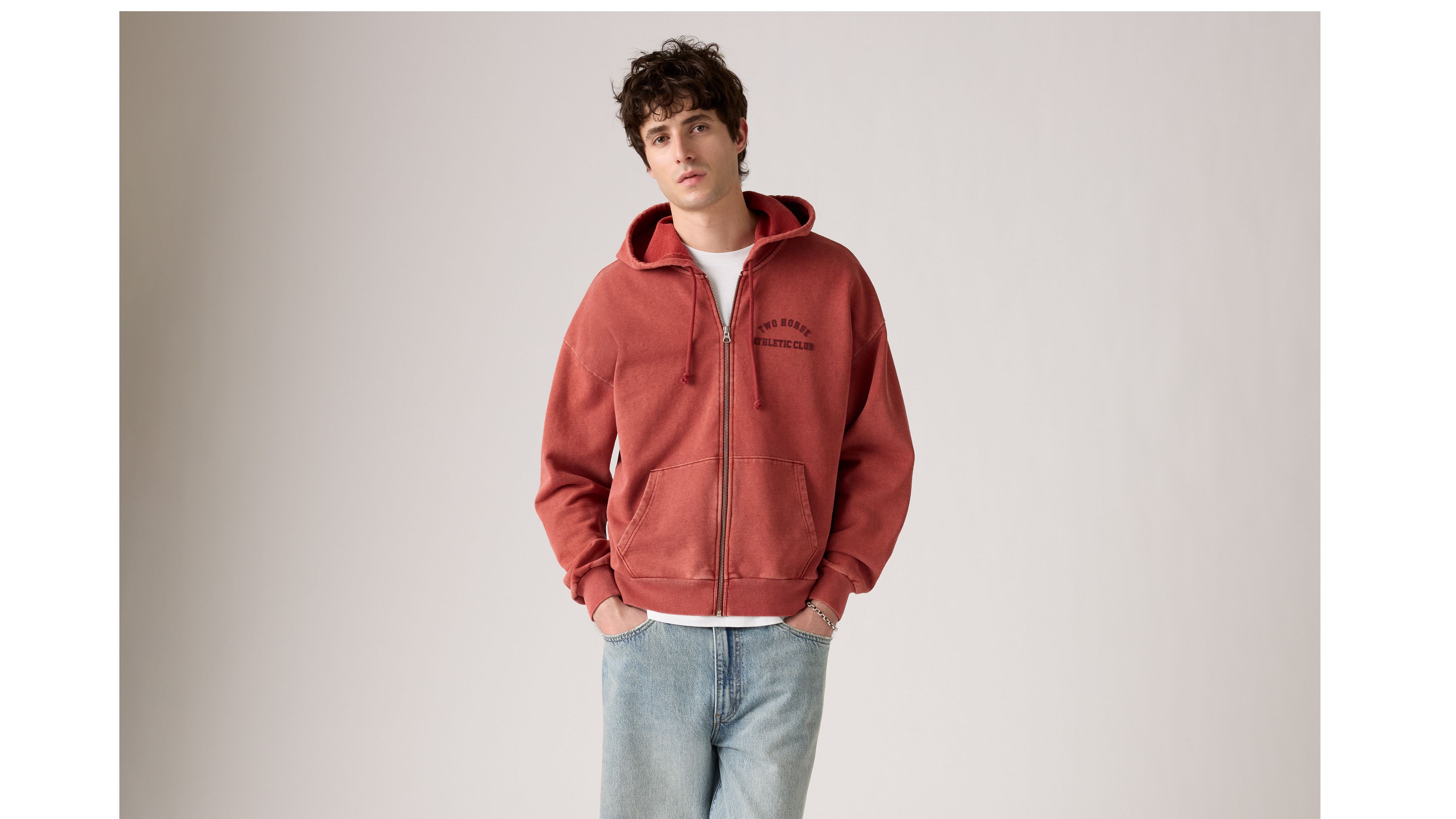 Two Horse Boxy Zip Up Hoodie Sweatshirt