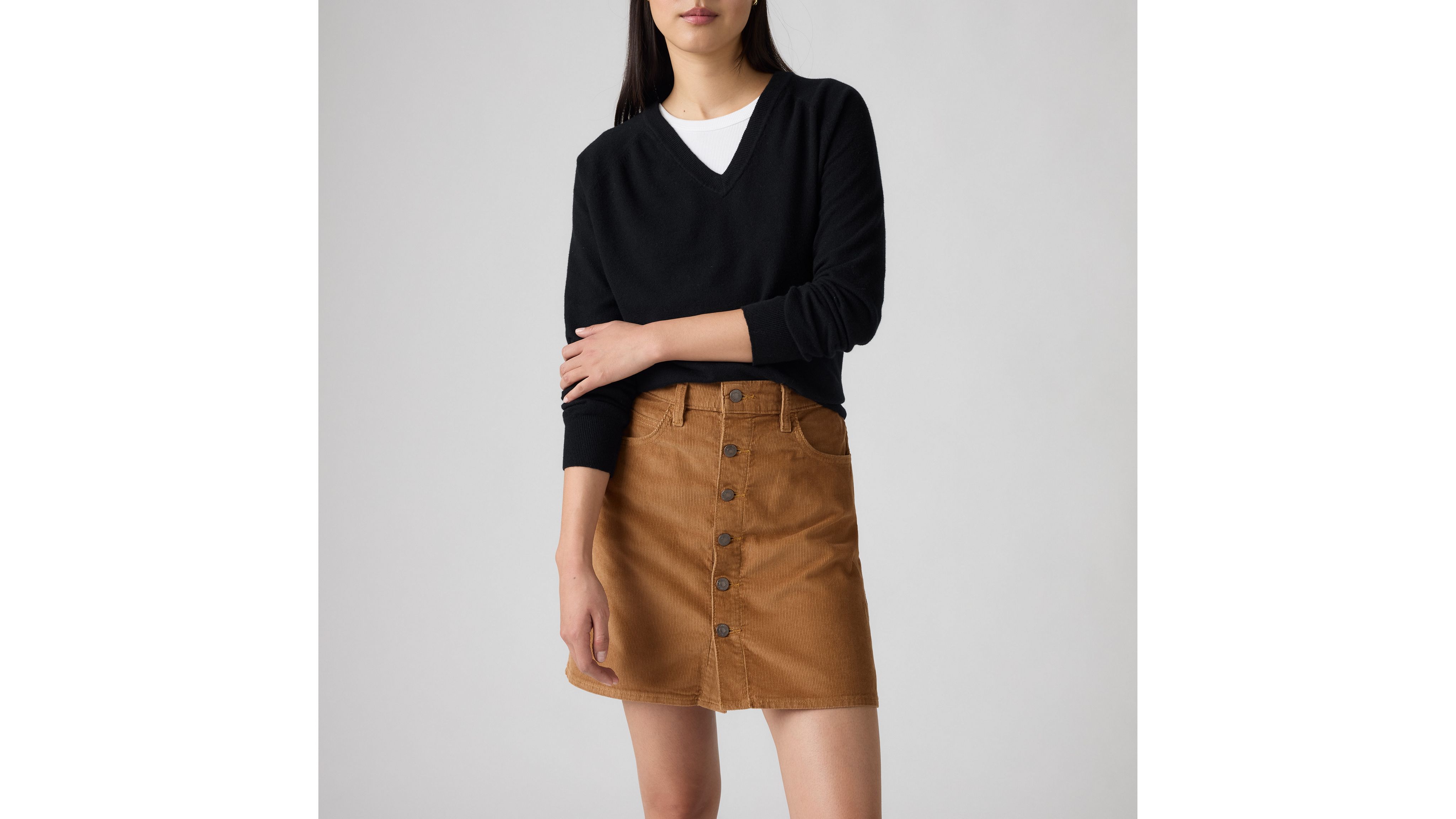 Sztruksowa spódnica Retro z przednim guzikiem 2