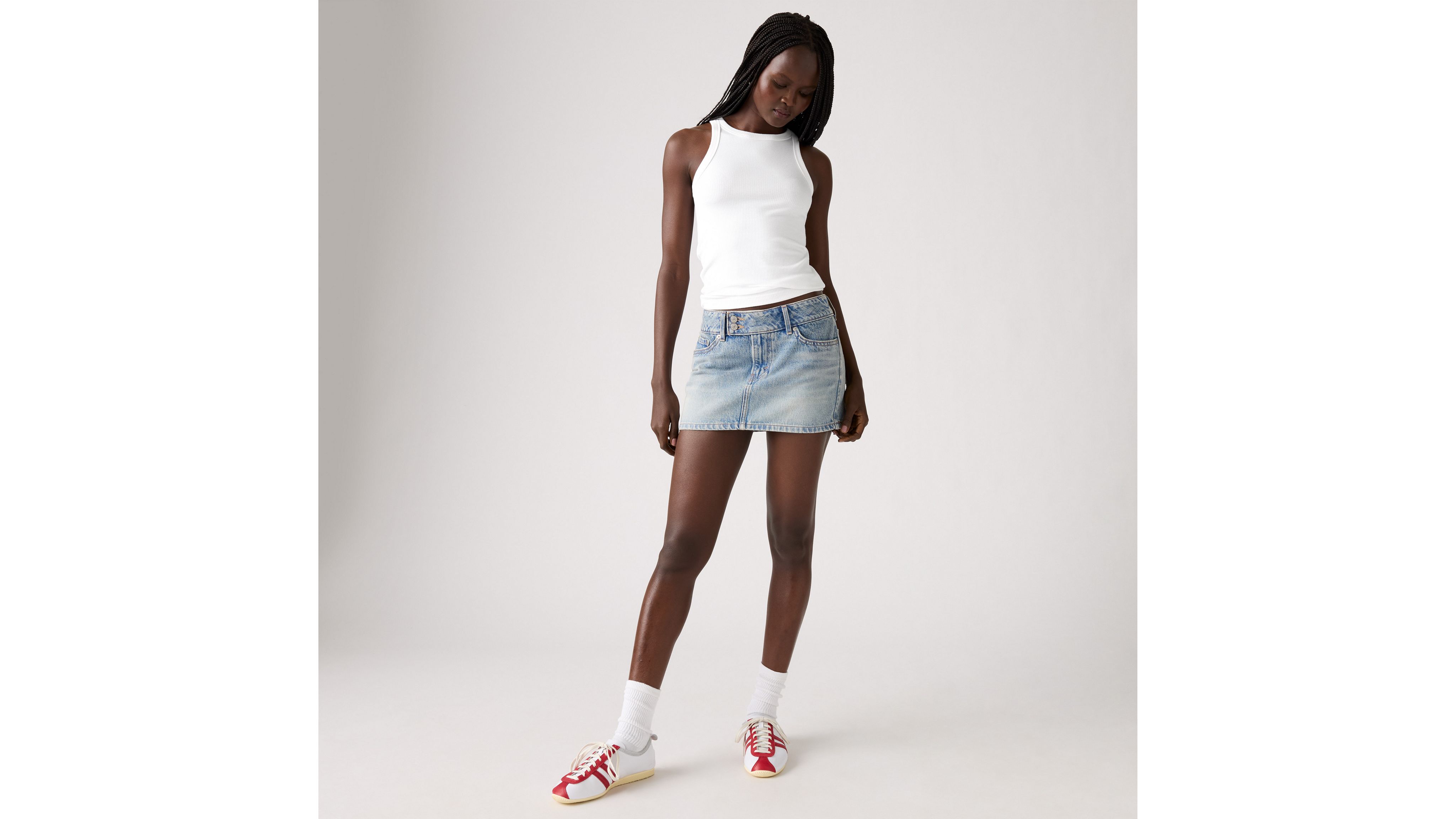 ミニスカート LEVI'S LIGHT BLUE COTTON MINI SKIRT High Rise Deconstructed Iconic Skirt - Blue | Levi's® ES