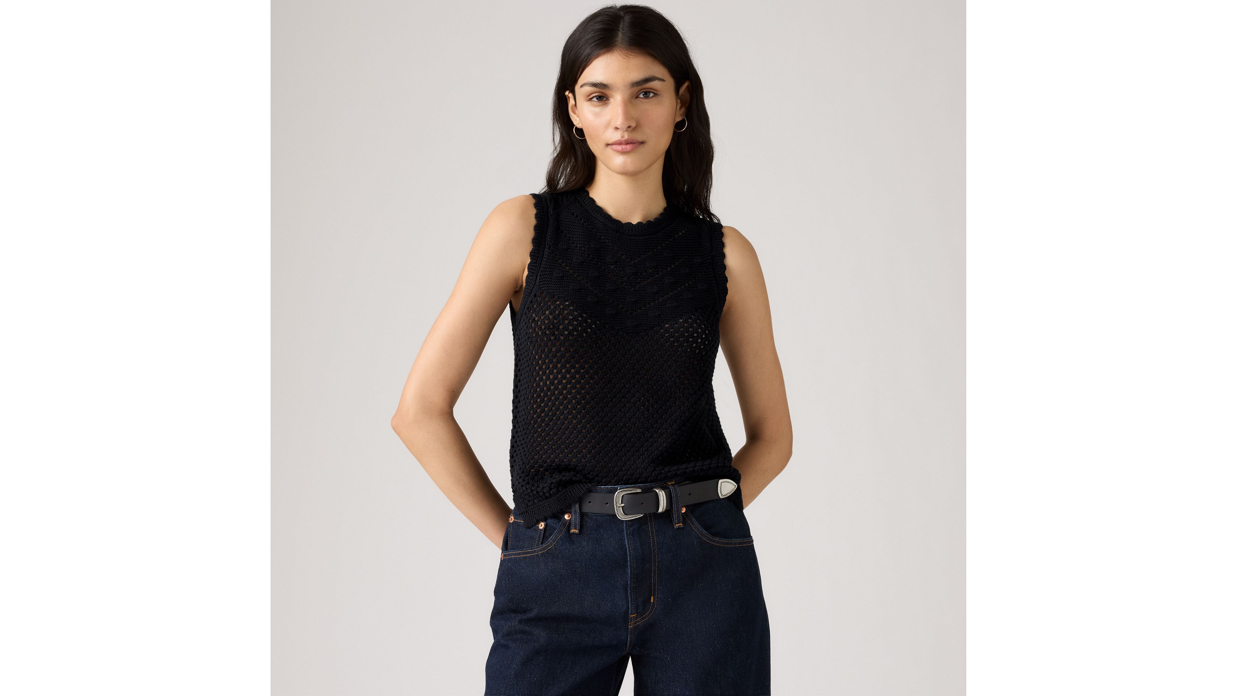 Levi's Adrienne Crochet Tank In Gray