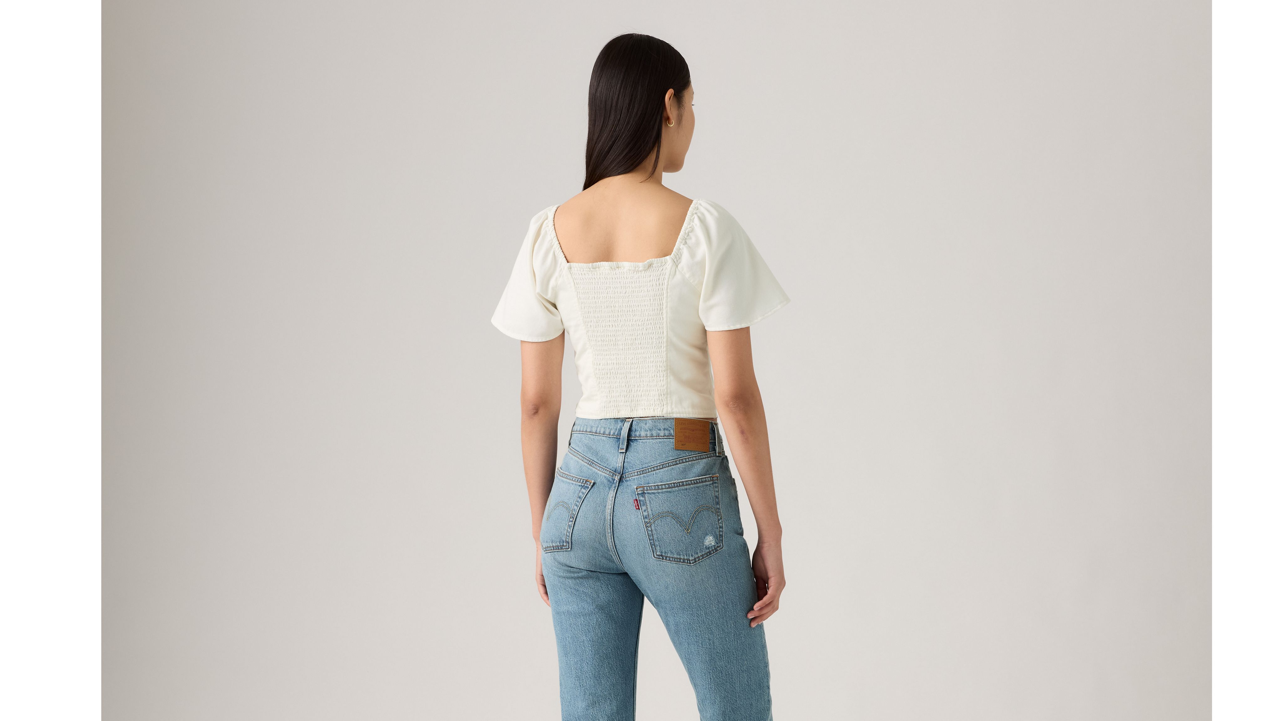 Kierra Short-Sleeve Denim Blouse