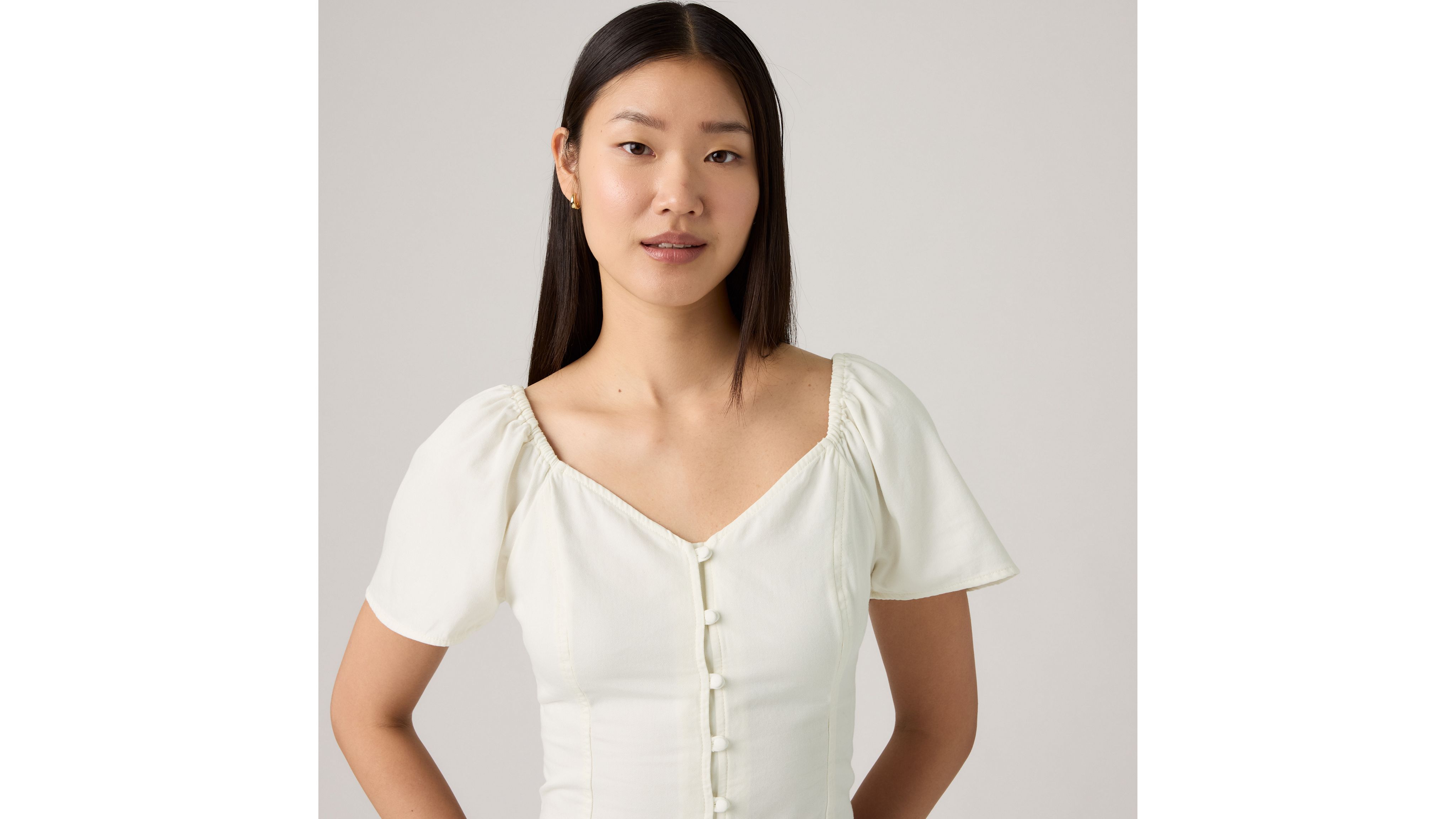 Kierra Short-Sleeve Denim Blouse