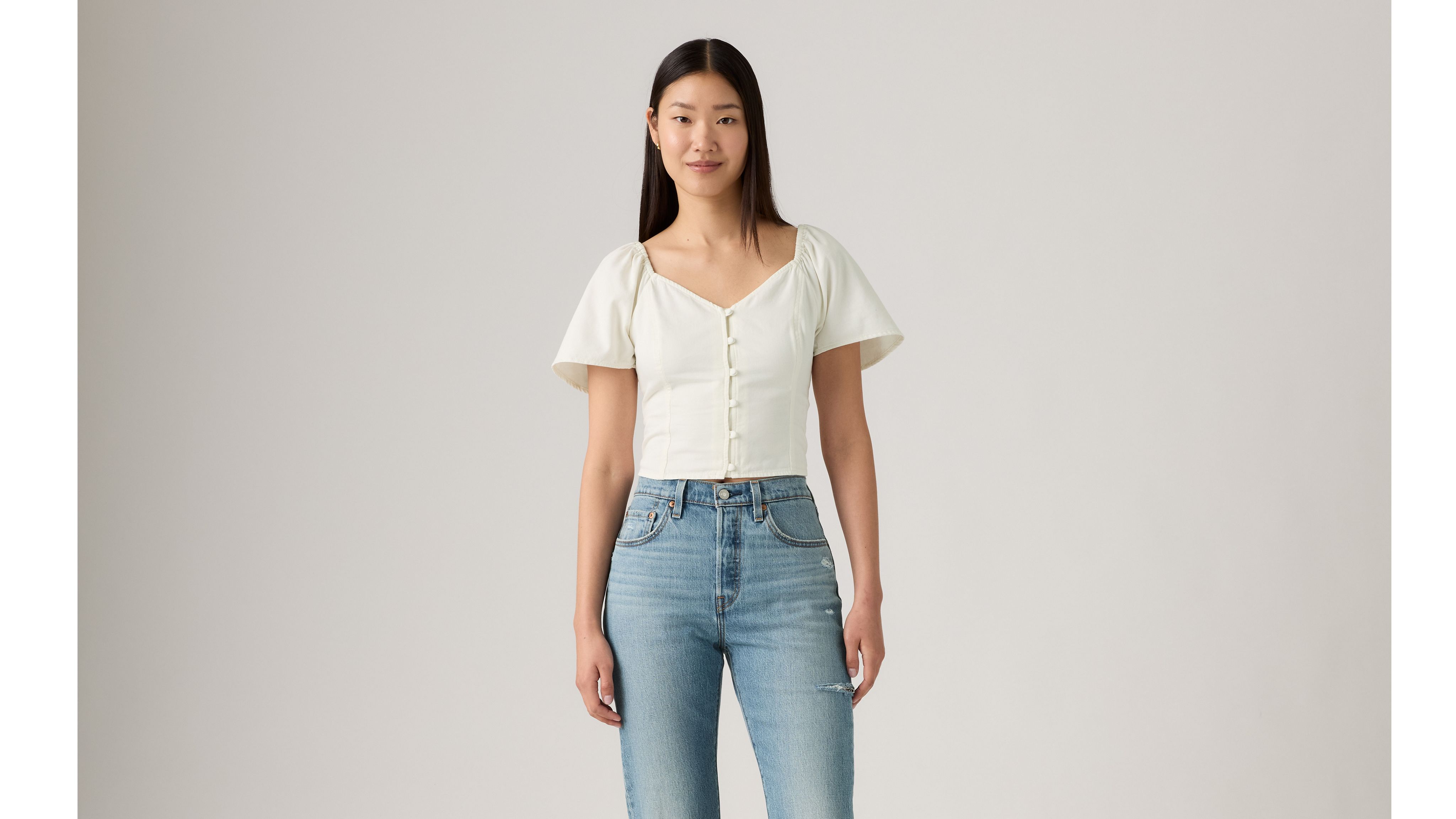 Kierra Short-Sleeve Denim Blouse