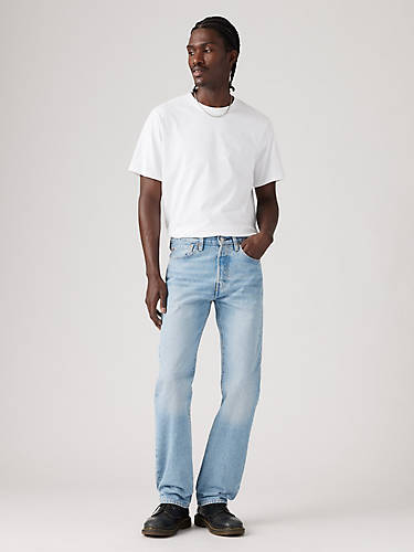 리바이스 Levi 501 Original Fit Mens Jeans,Glassy Waves - Light Wash - Non-Stretch