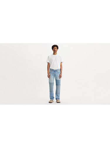 리바이스 Levi 501 Original Fit Patchwork Mens Jeans,Medium Wash