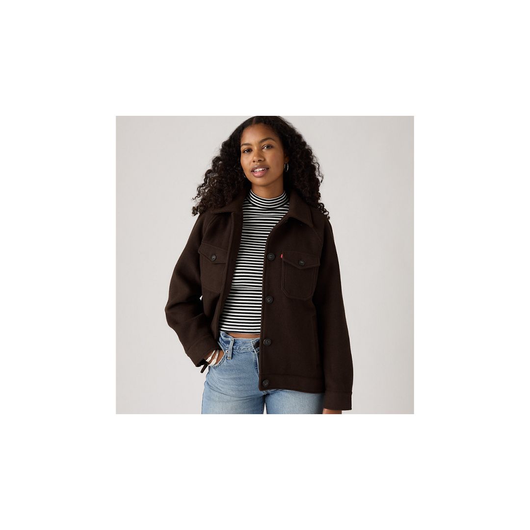 Levi's Wool Blend Raglan Sleeve Shirt Jacket In Brown