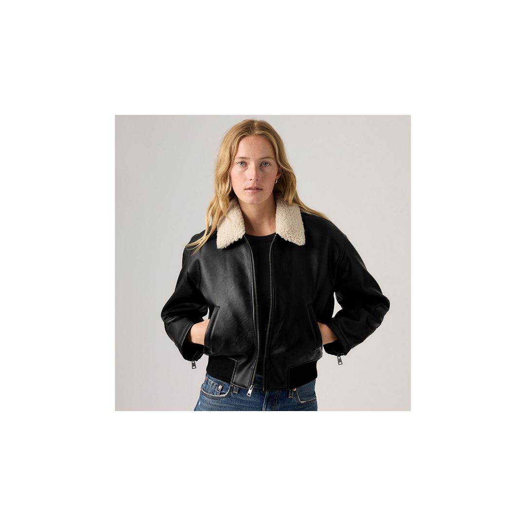 Levi's Faux Leather Bomber Jacket With Sherpa Collar In Black