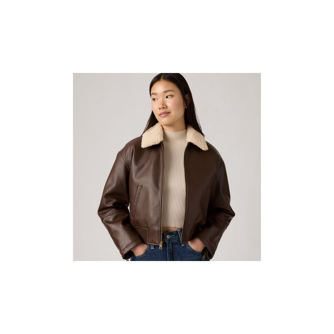 Levi's Faux Leather Bomber Jacket With Sherpa Collar In Brown