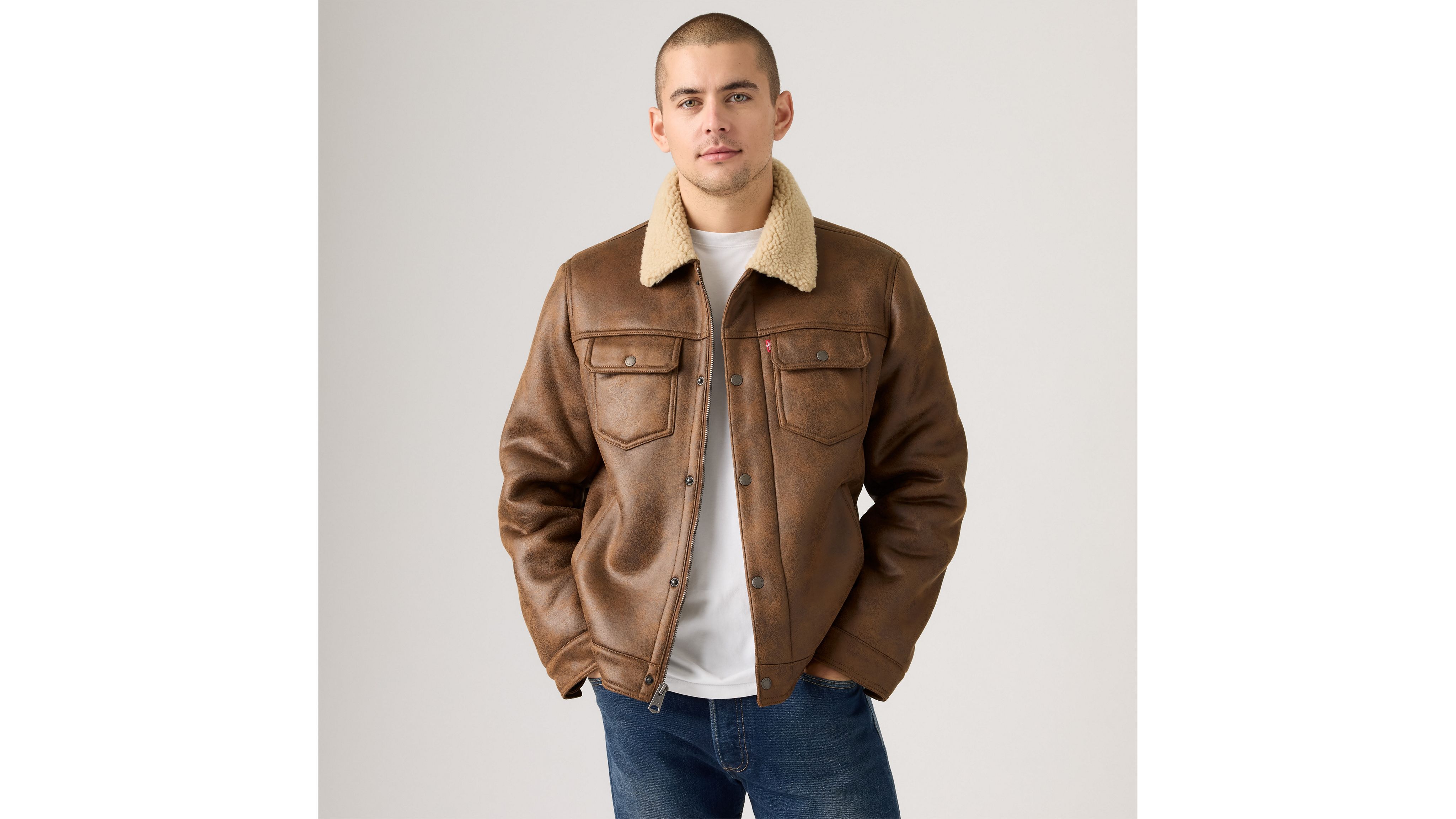 Two Chest Pocket Faux Shearling Jacket 1