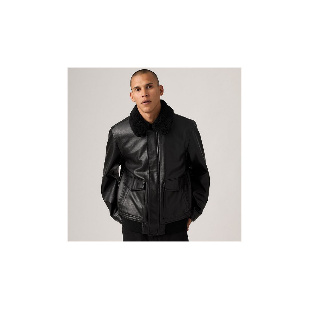 Levi's Aviator Jacket With Removeable Sherpa Collar In Black
