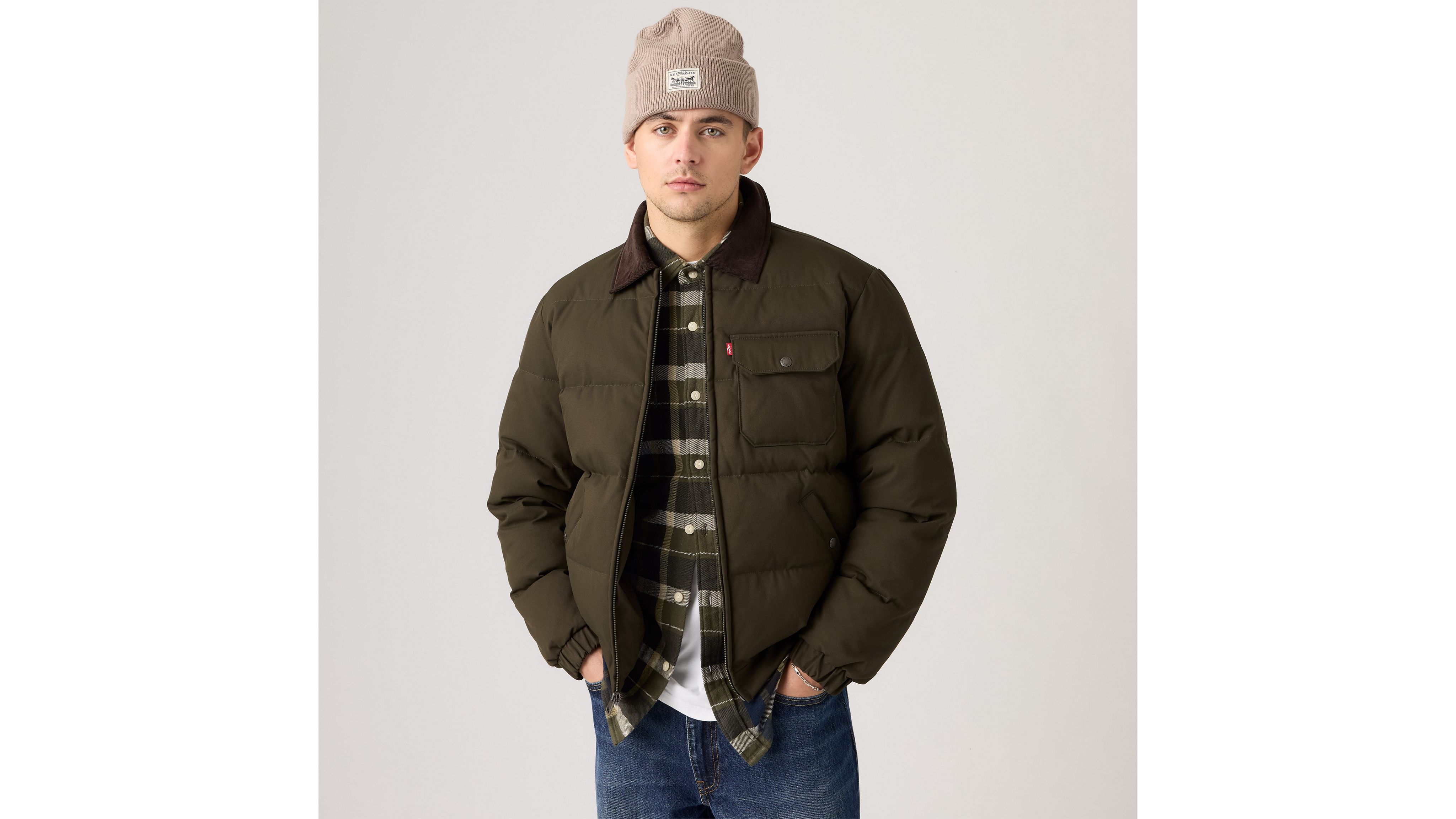 Levi's Quilted Depot Jacket With Corduroy Collar In Green