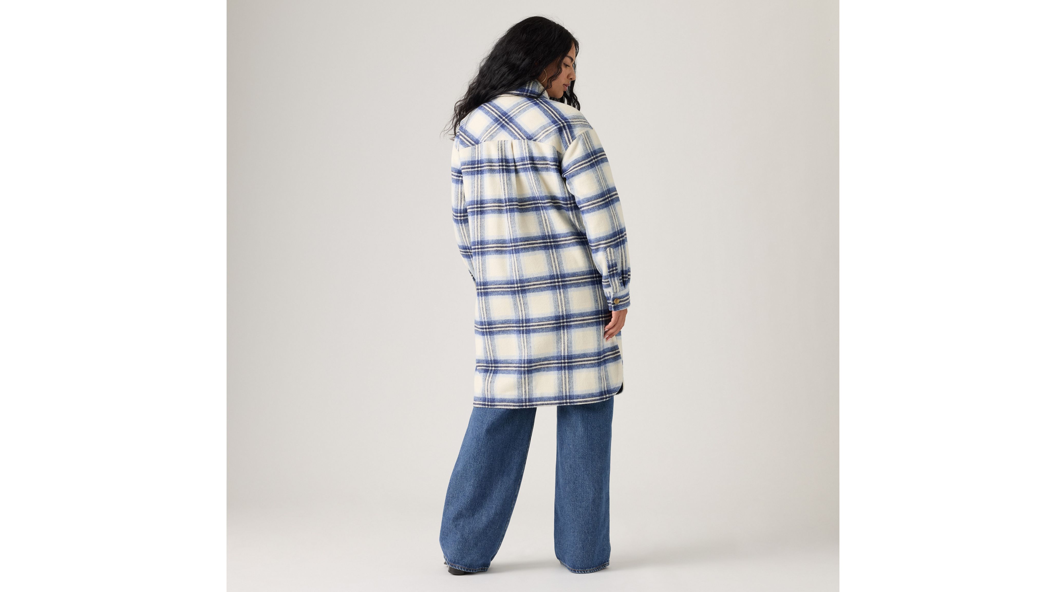 Levi's Long Plaid Shirt Jacket With Interior Quilted Lining In Blue