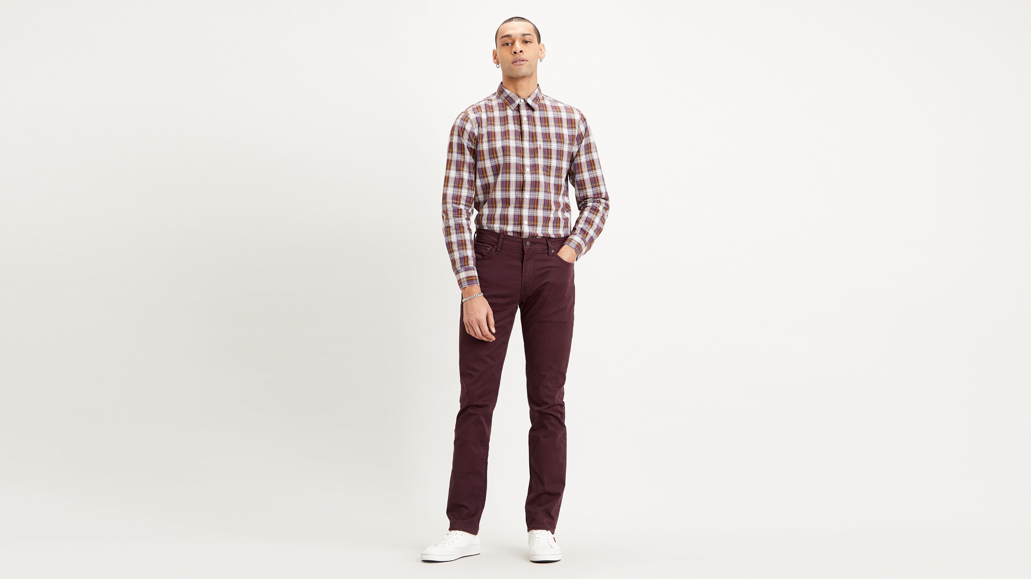 burgundy jeans mens levis