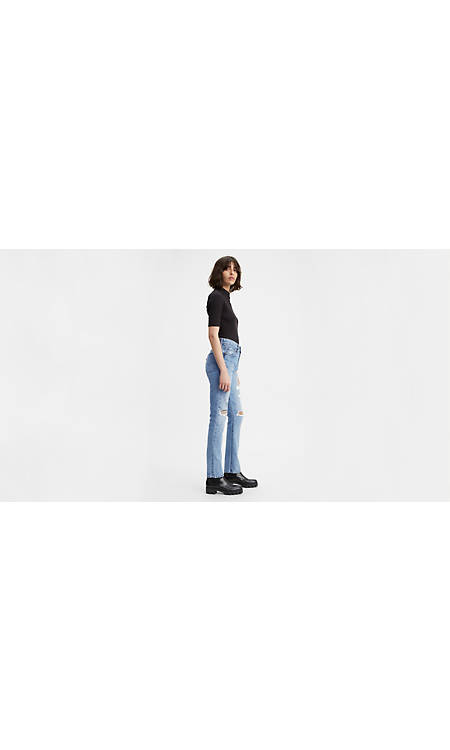 Levi's 501 Premium Buttom Fly Cropped Distressed High Rise Straight Womens  Jeans Women's Clothing, Shoes & Accessories KW2258346