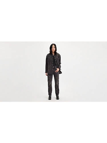 리바이스 Levi 501 Original Fit Studded Womens Jeans,Glitter Bomb - Black