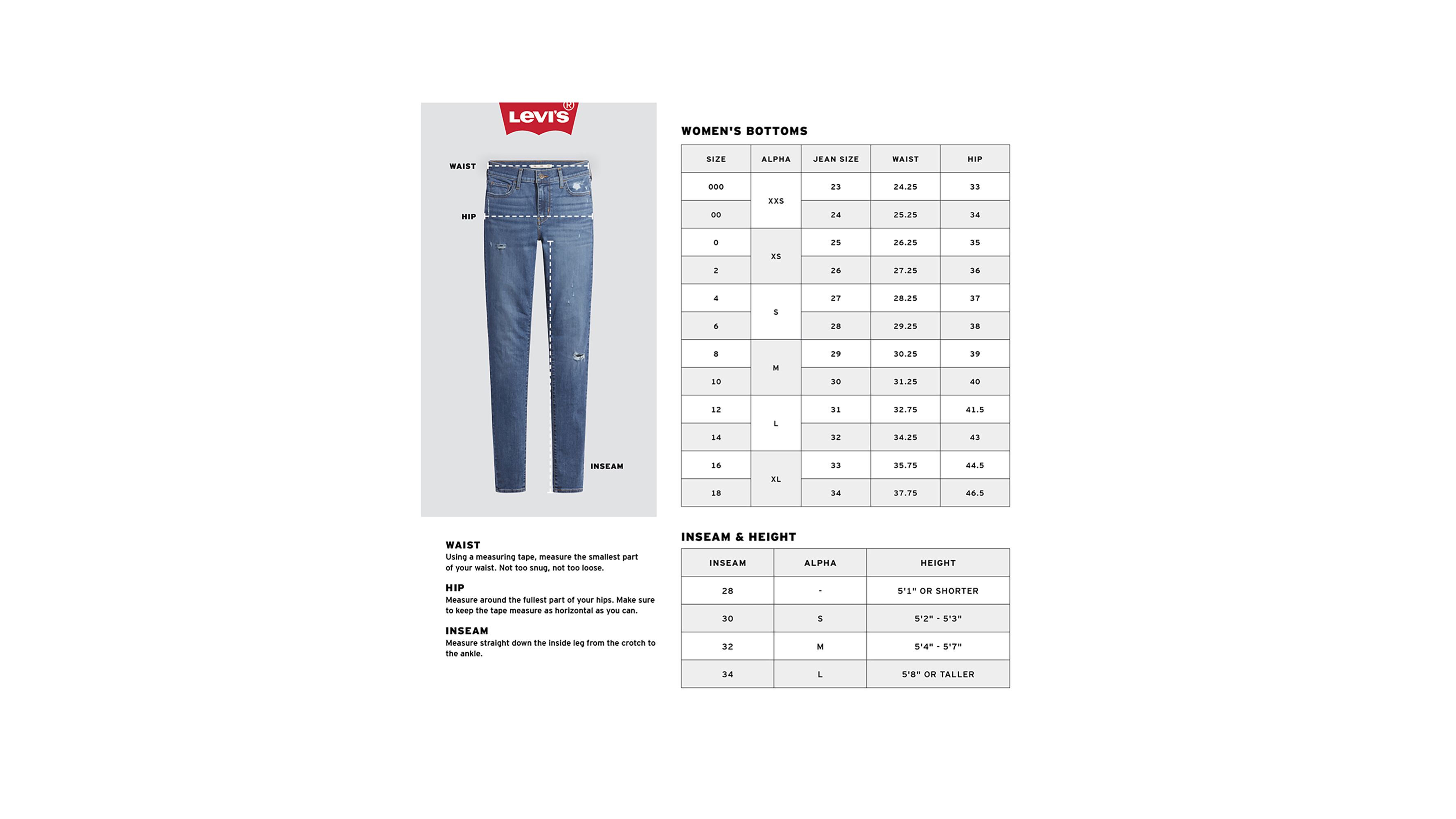 Levis ladies 2024 size chart