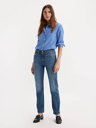 리바이스 Levi 501 Original Fit Womens Jeans,Erin Cant Wait - Medium Wash - Stretch
