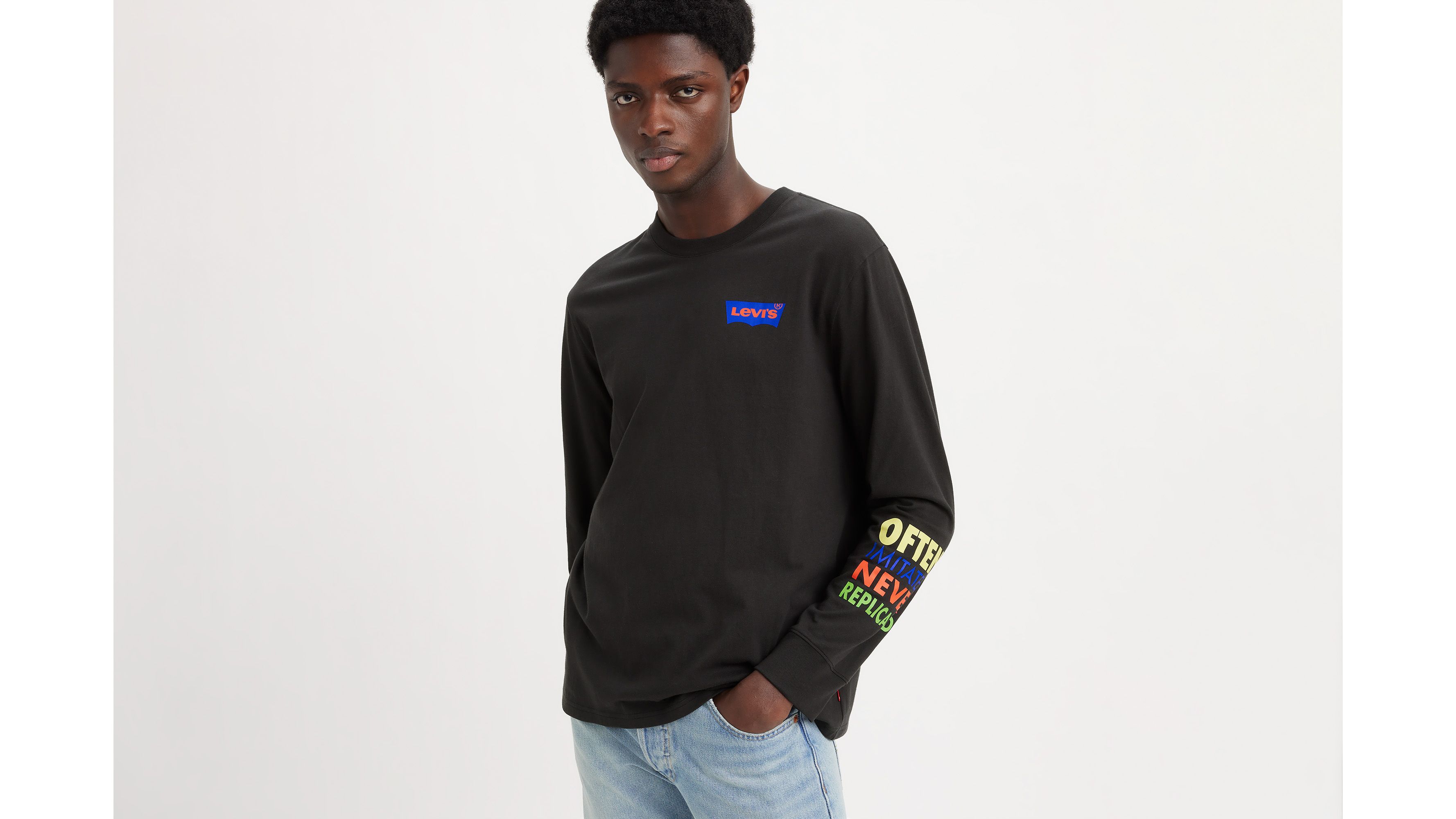 Discount black long sleeve graphic tee Online Sale