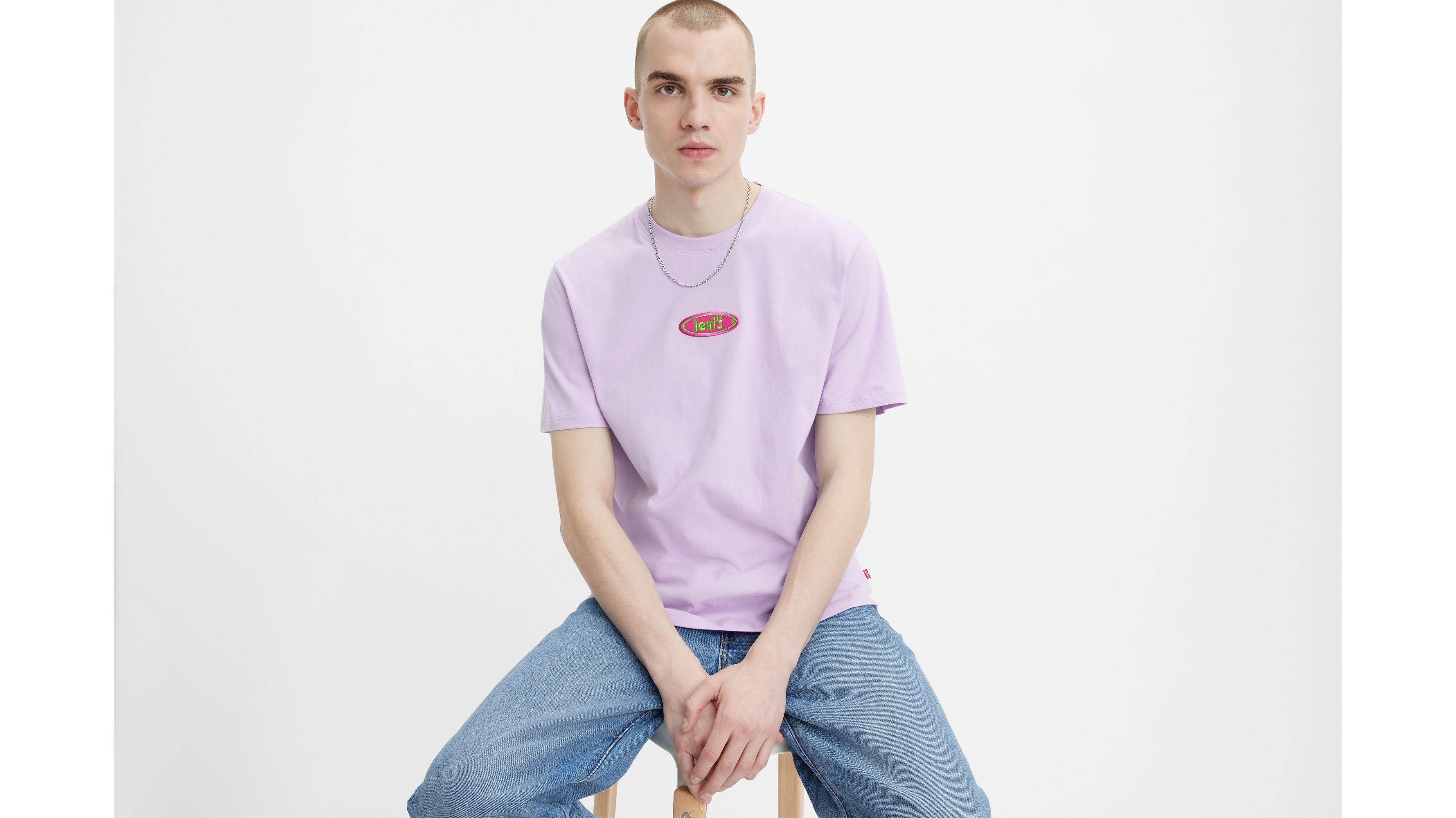 men's white and purple graphic tee
