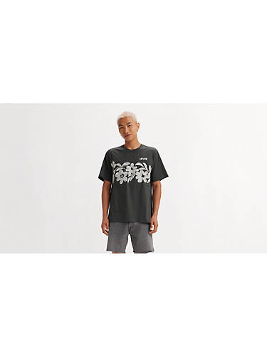 리바이스 Levi Relaxed Fit Short Sleeve Graphic T-shirt,Floral Headline Logo Black Oyster - Black