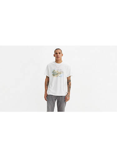 리바이스 Levi Relaxed Fit Short Sleeve Graphic T-shirt,Coastal Headline White - White