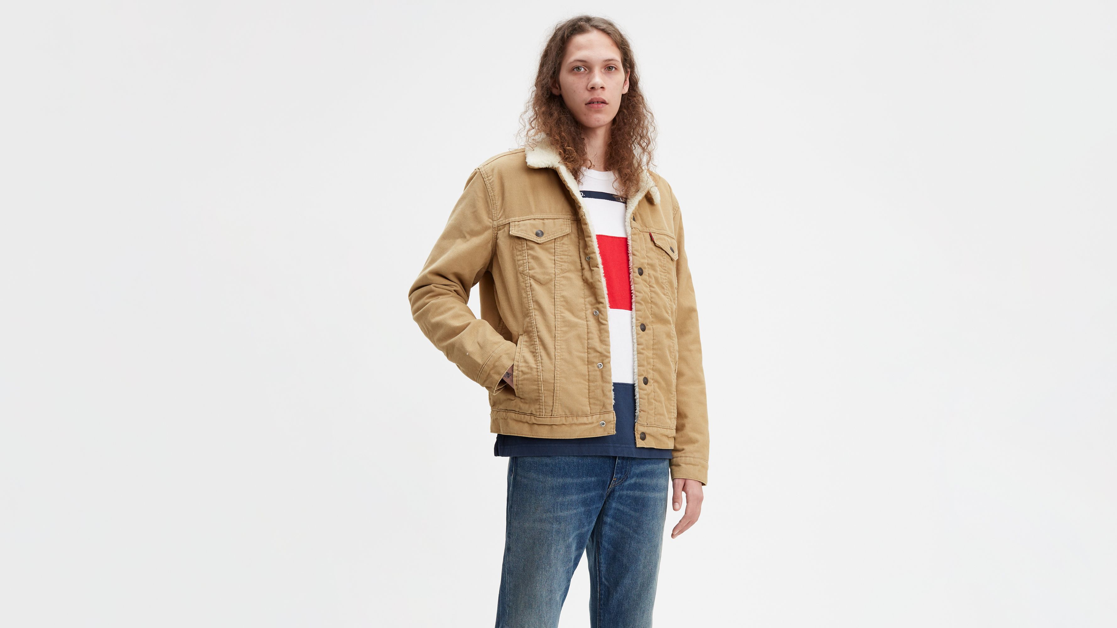 Levi's type 3 sherpa lined denim trucker jacket in tan