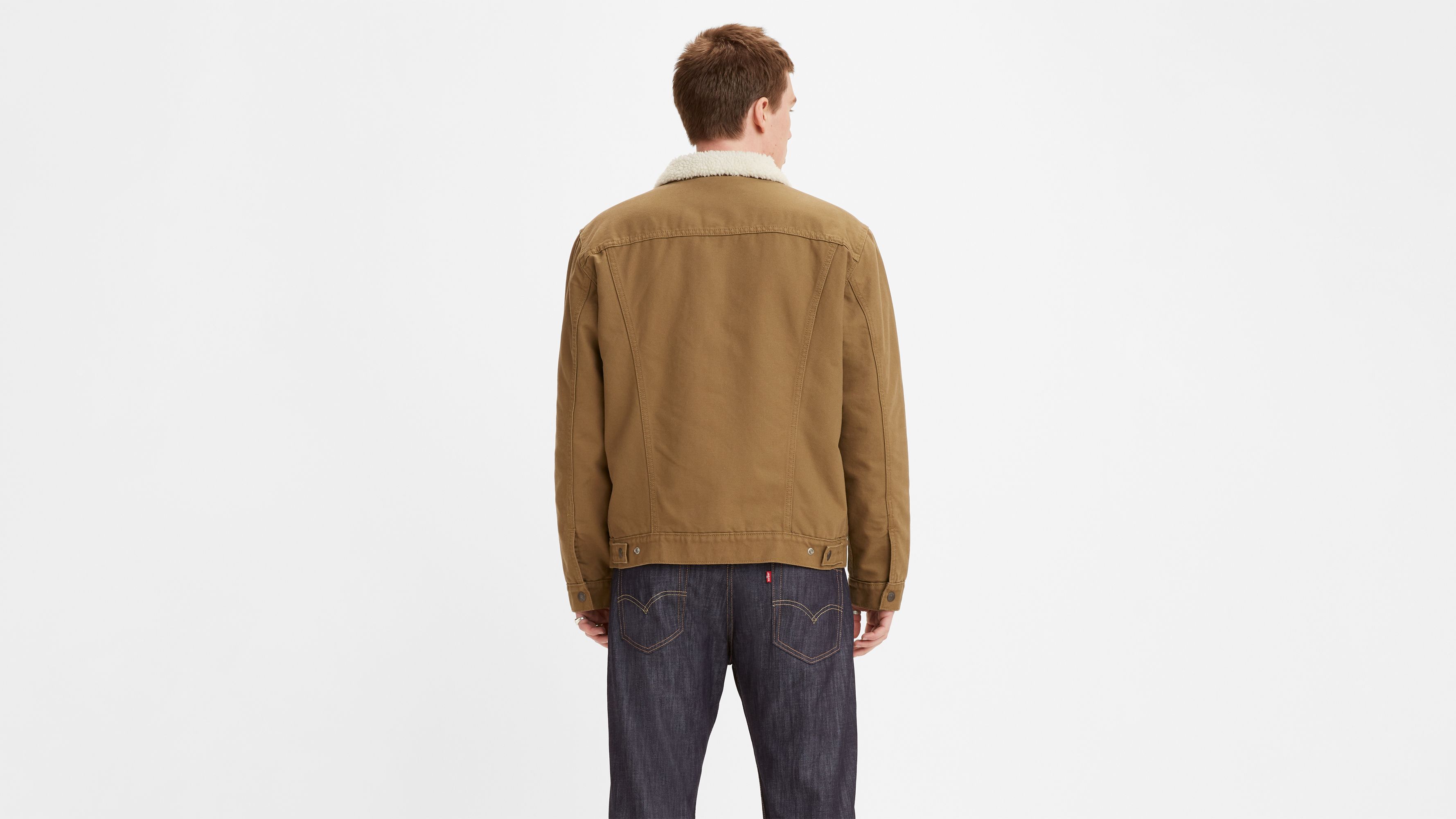 Levi's trucker sherpa store camel suede jacket