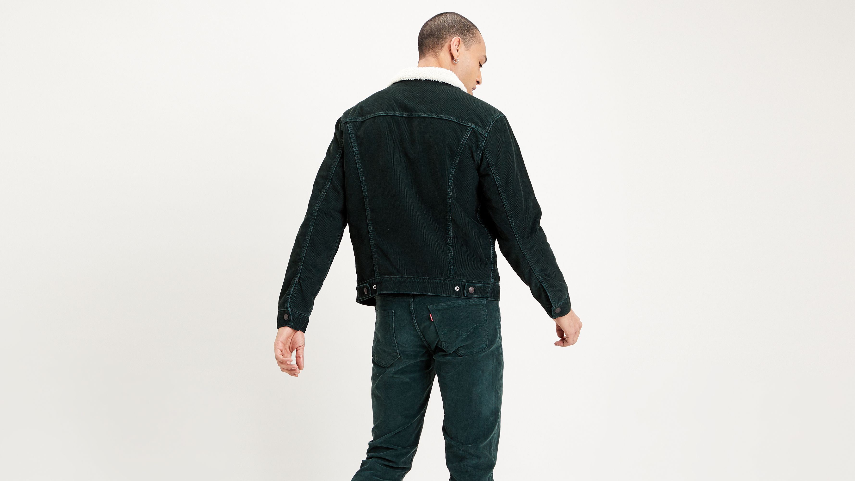 levi's cord sherpa coach jacket in green