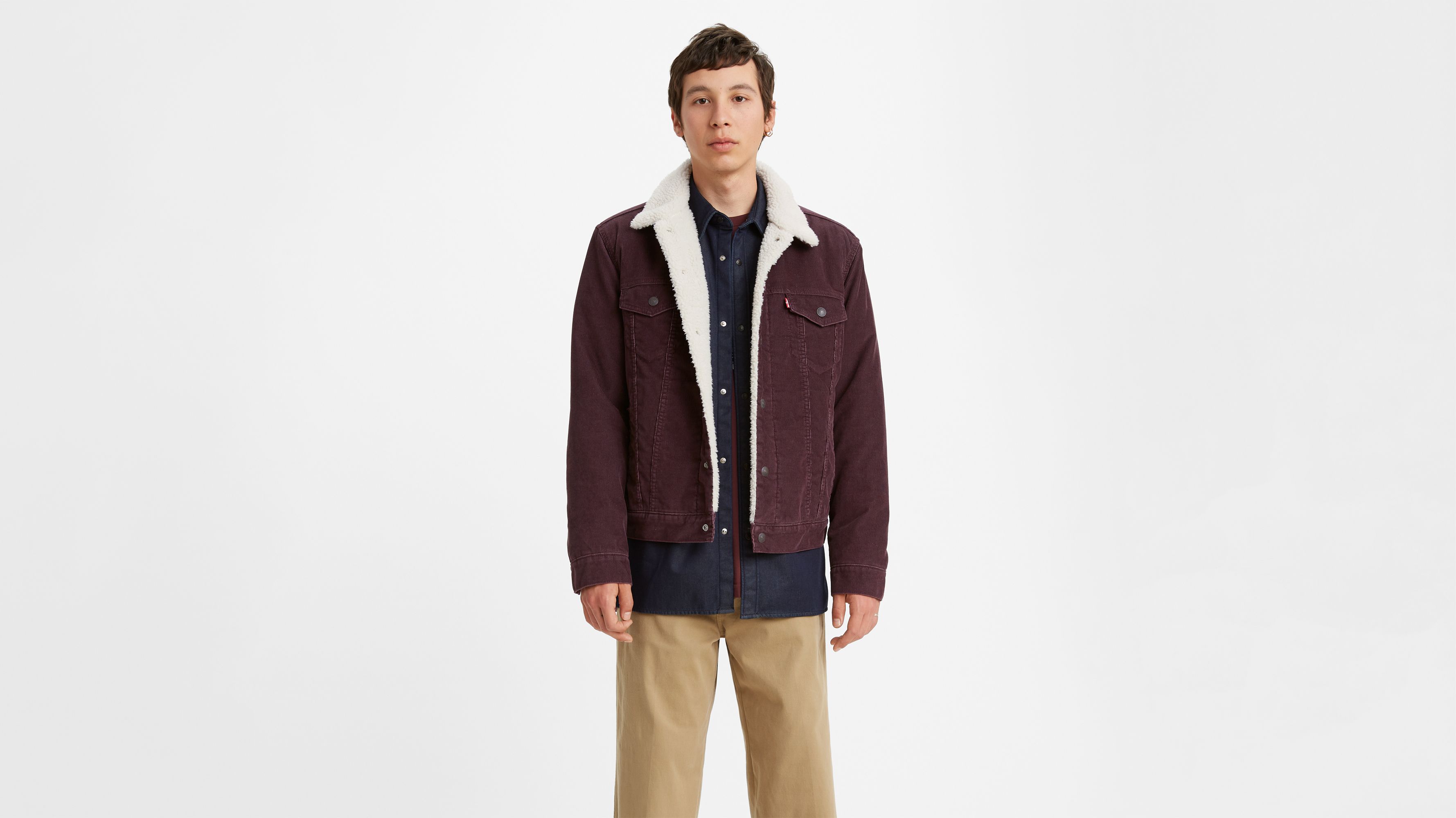 red trucker jacket