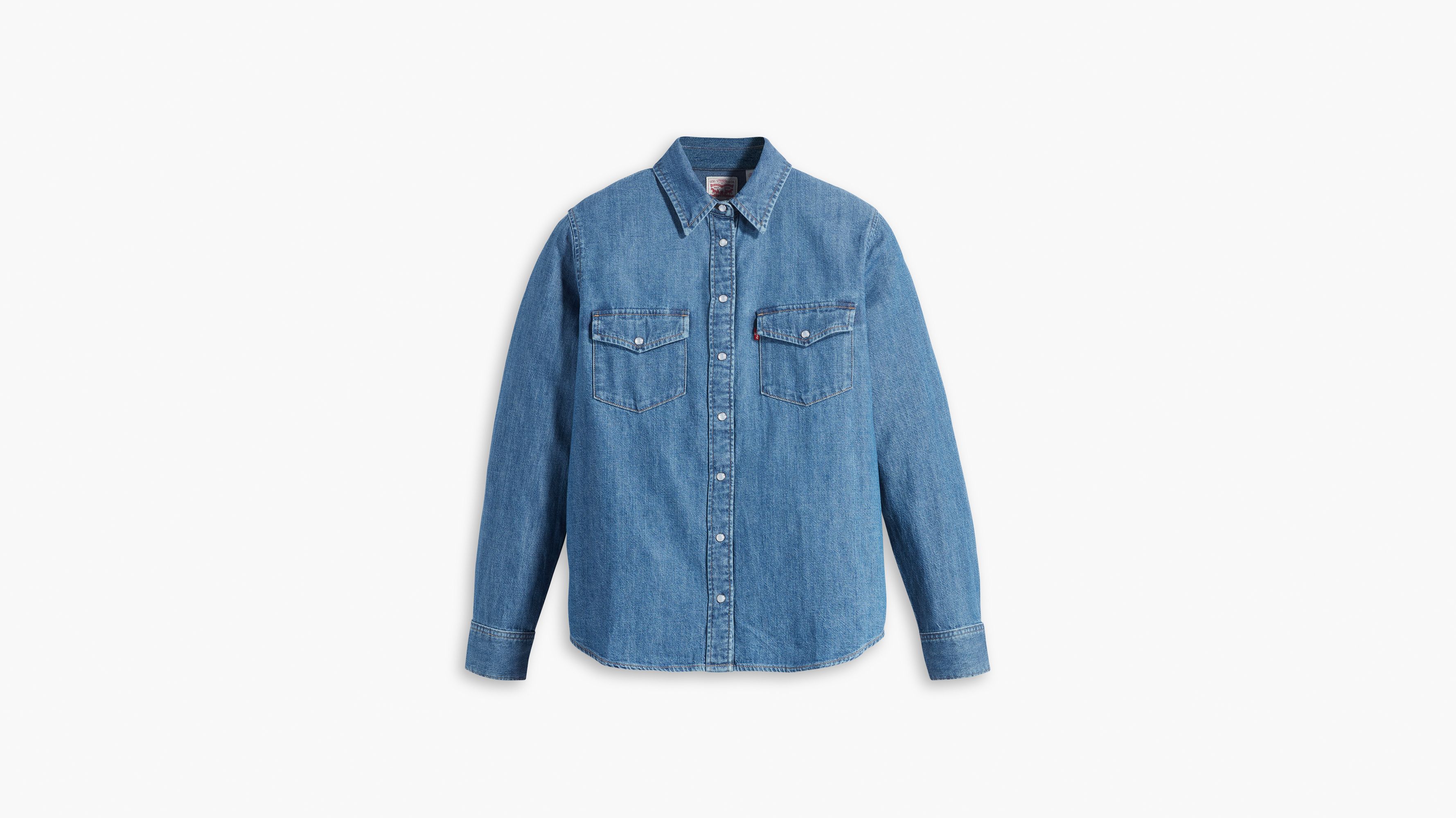Best levi's dark blue denim shirt Best Sale