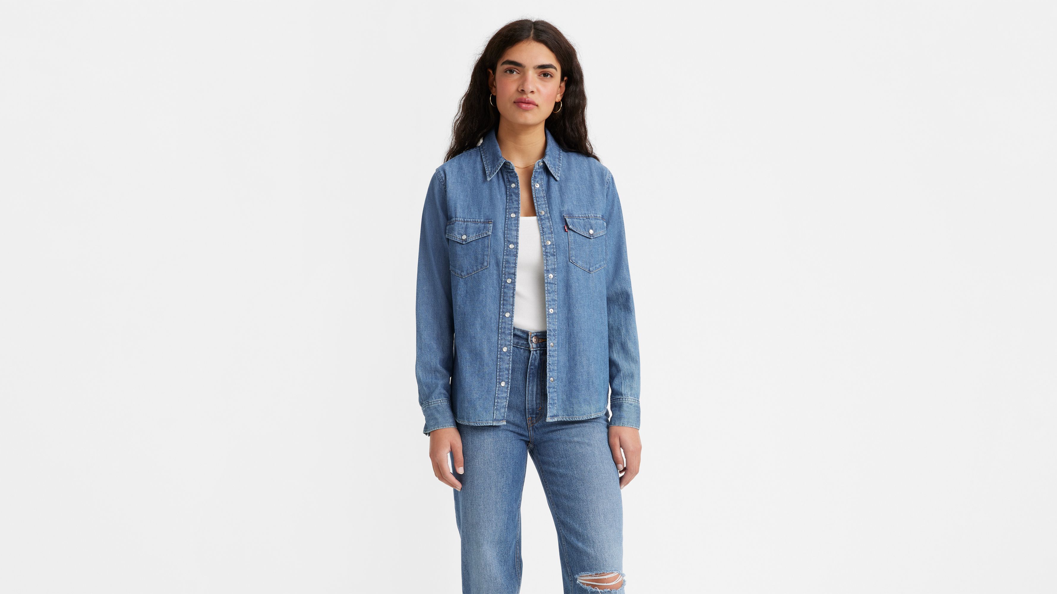 Levi's western denim shirt hot sale womens