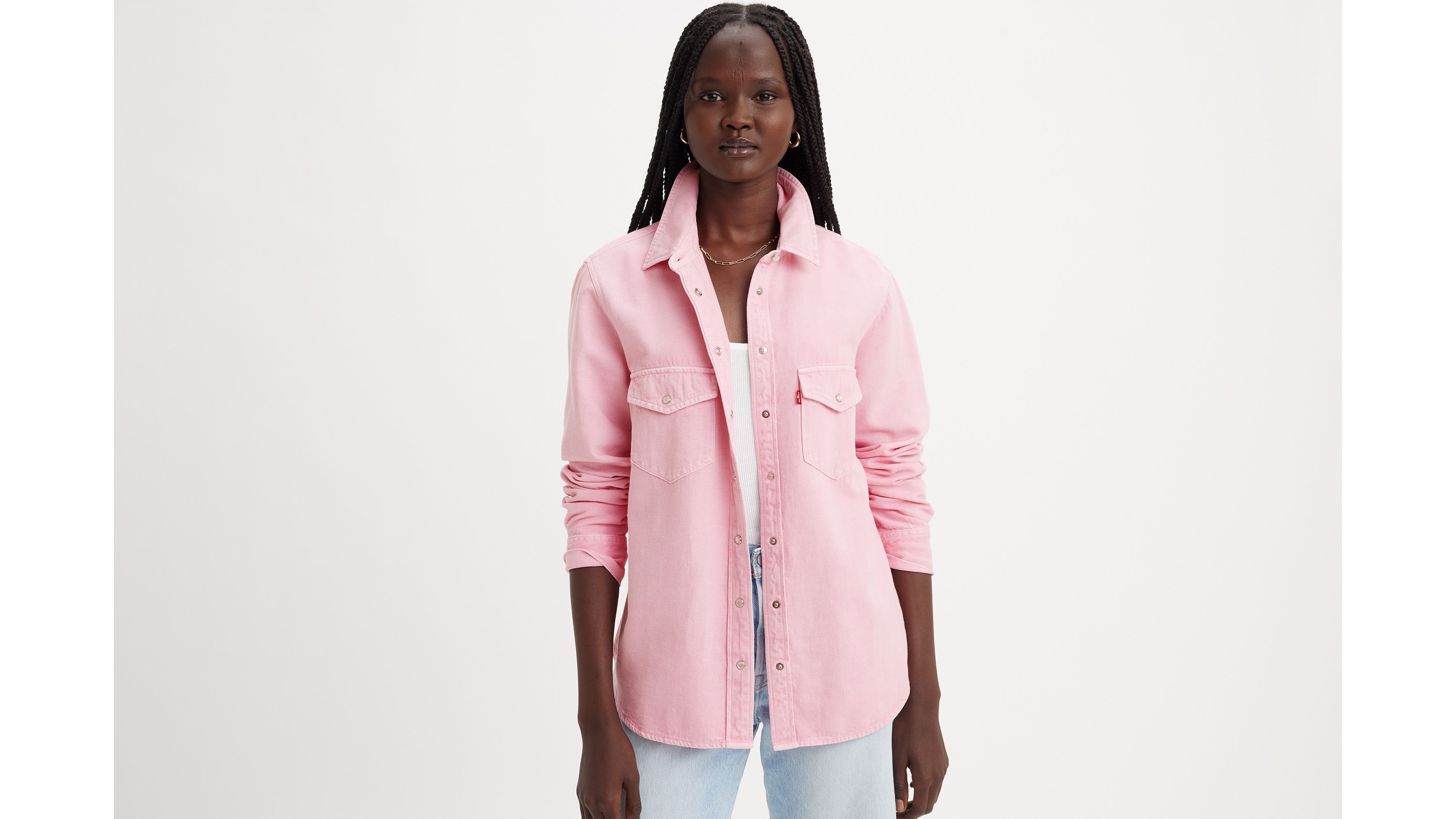 Shades Pink Denim Shirt, Two Tone Pink