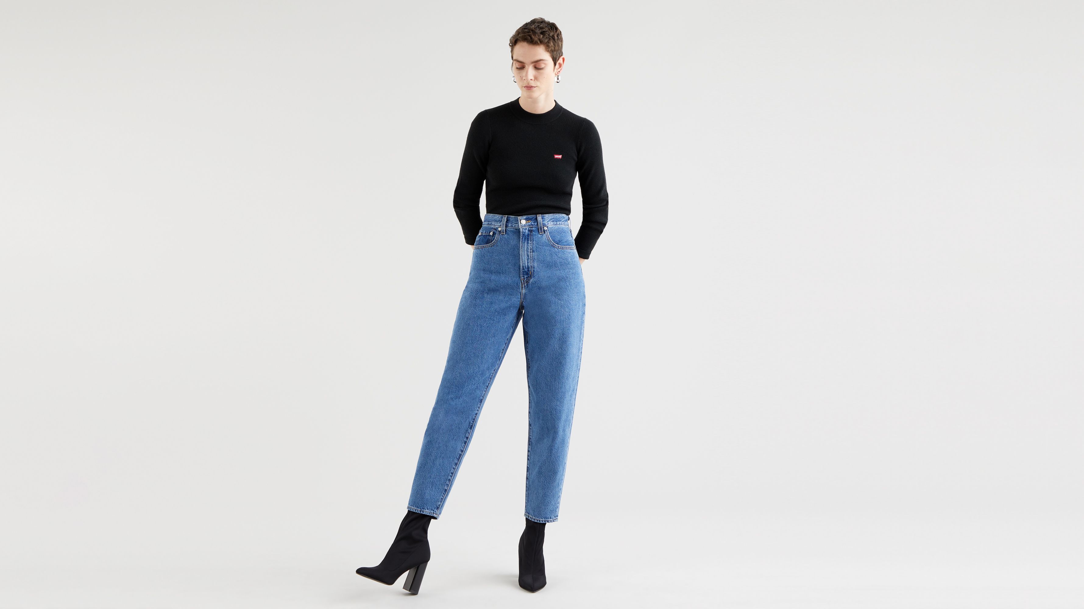 navy straight leg trousers