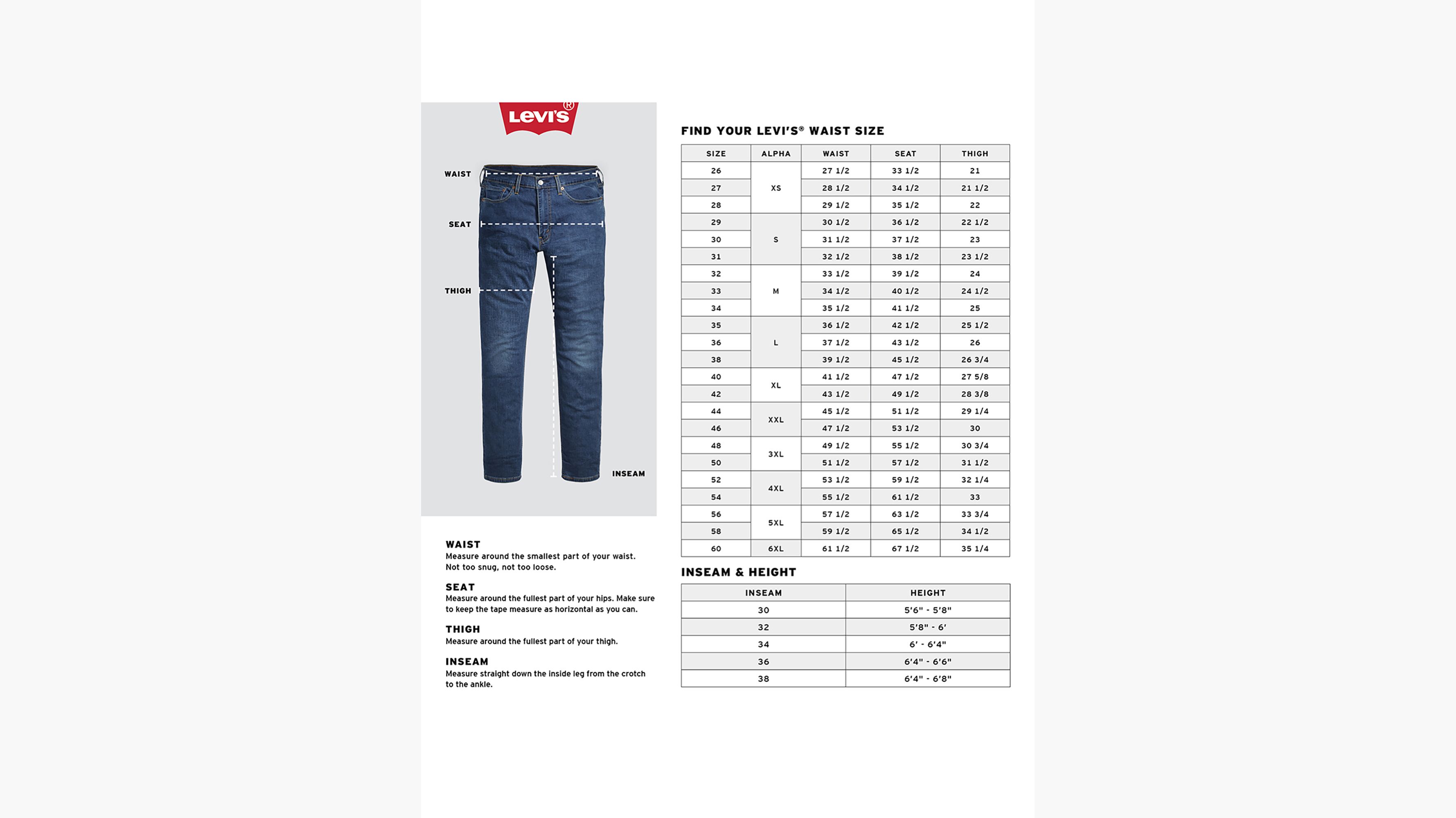 Levis medium size chart hotsell