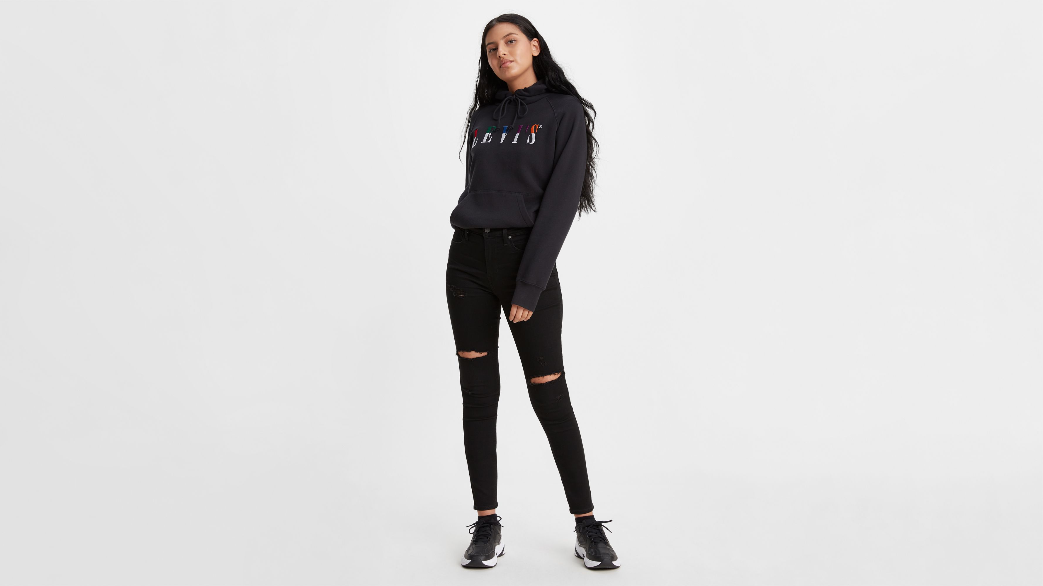levis black ripped jeans womens