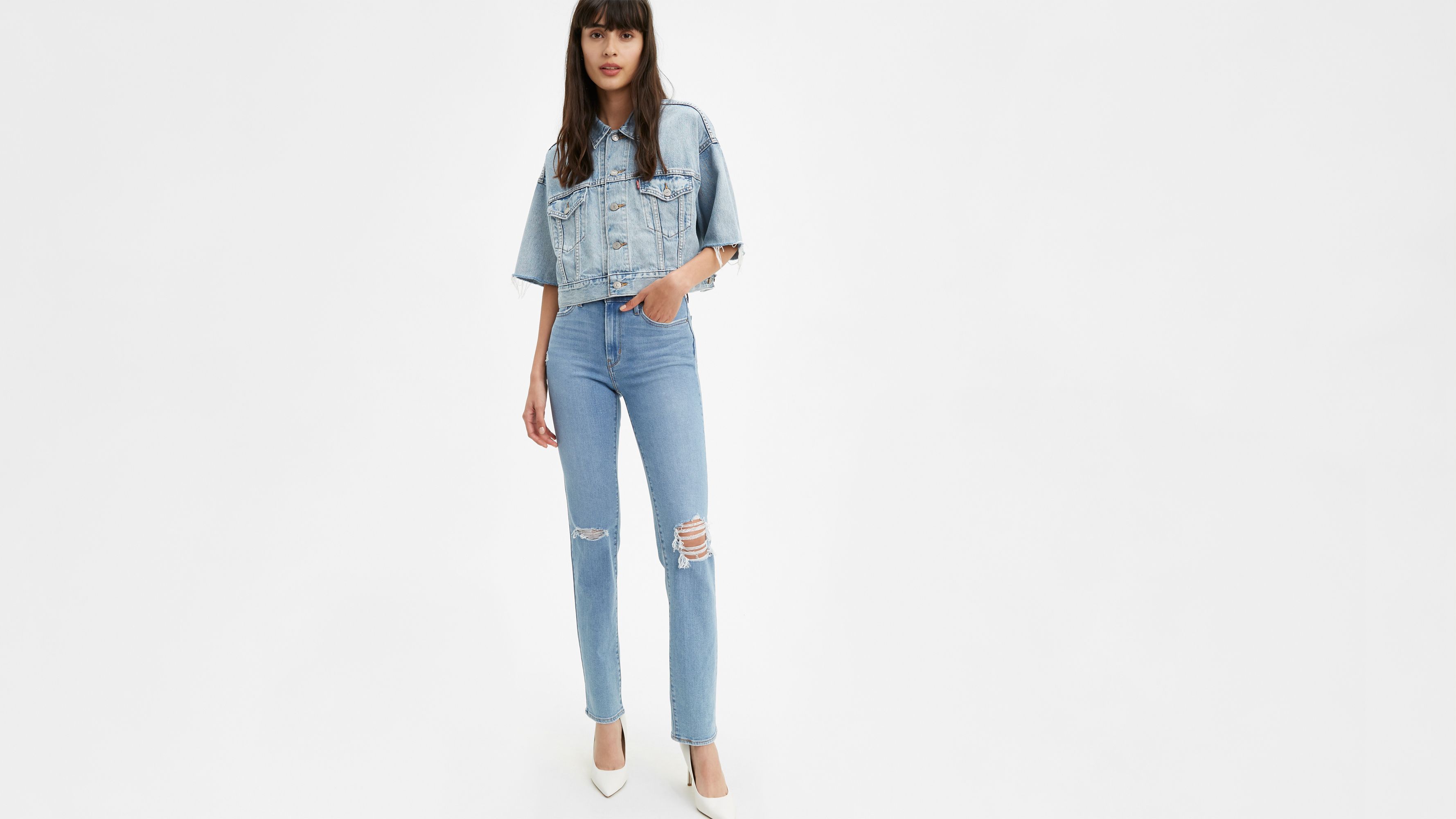 women's high rise straight jeans