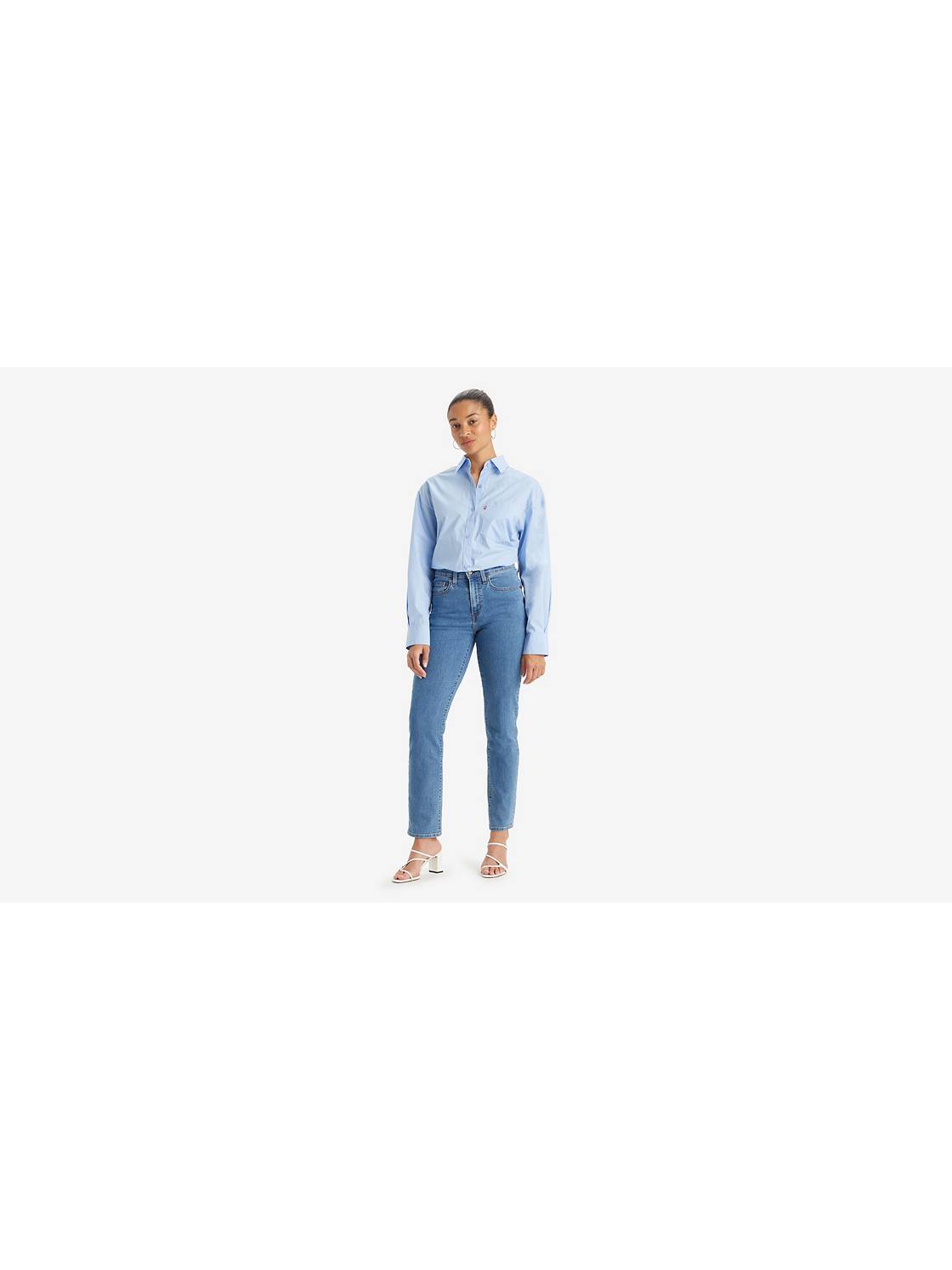 ILAME Straight Leg Jeans High Waisted Zip Up Skinny Jeans (Color