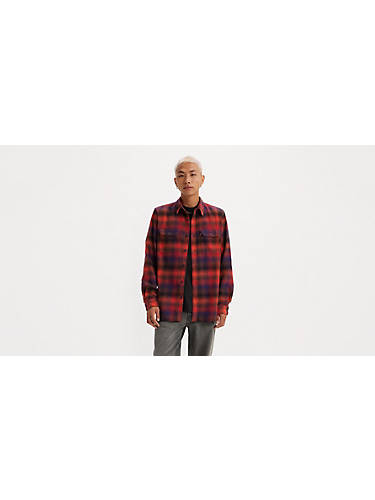 리바이스 Levi Jackson Worker Flannel Overshirt,Jonty Plaid Valiant Poppy - Red