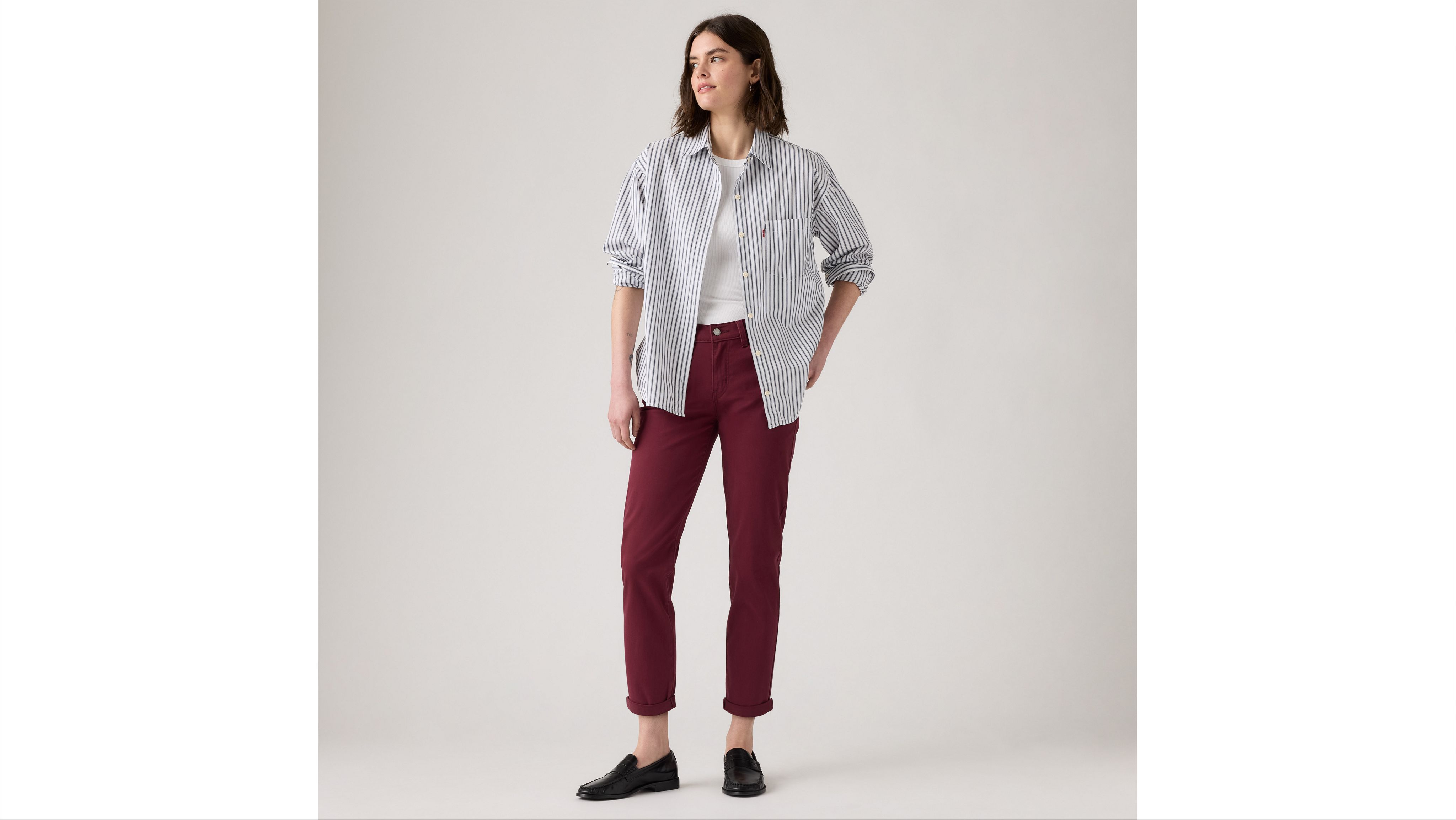 Levi's Mid-rise Boyfriend Women's Pants 34x30 In Burgundy