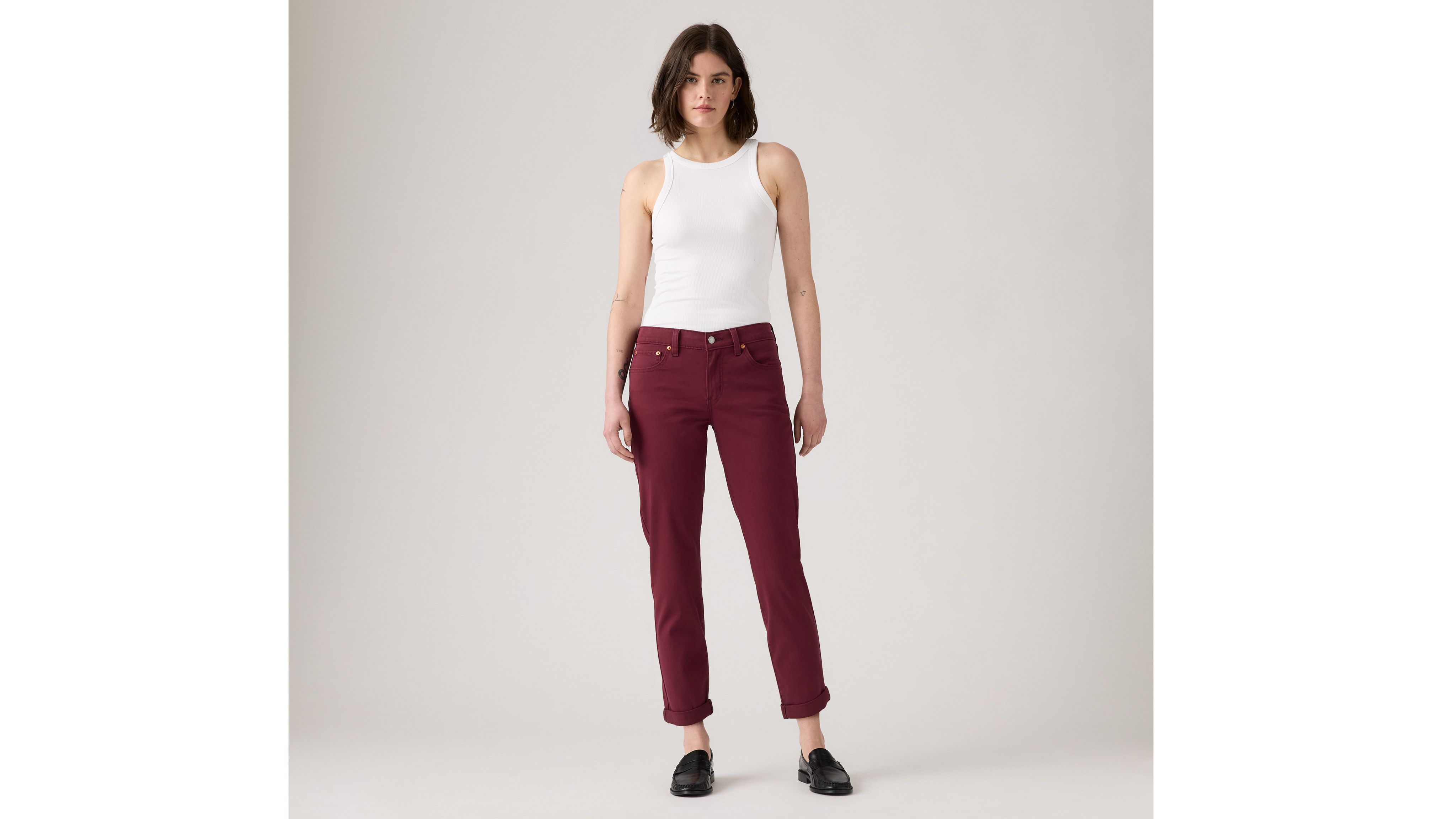 Levi's Mid-rise Boyfriend Women's Pants 34x30 In Burgundy