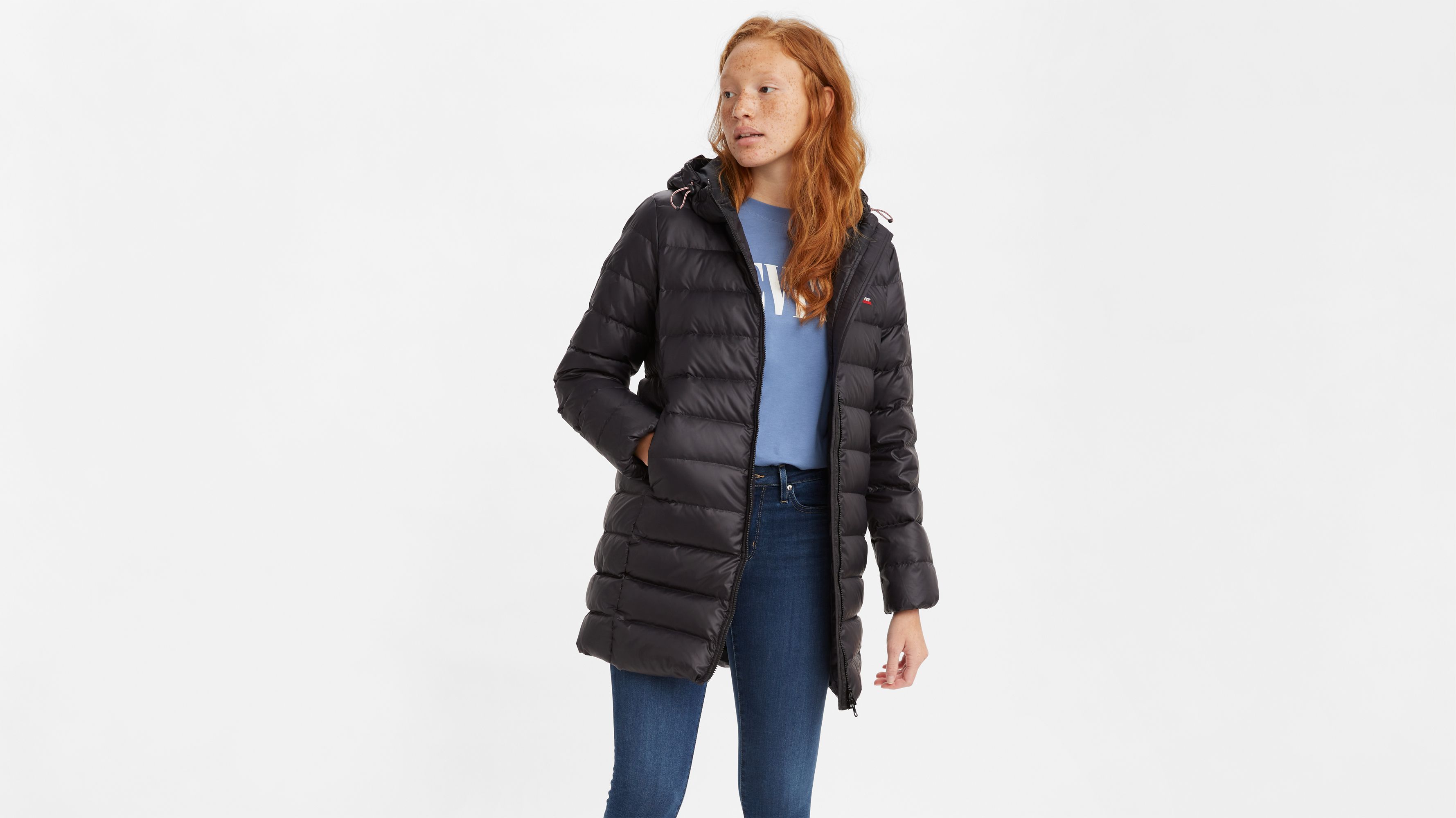 Down Mid Length Puffer Jacket - Black | Levi's® US