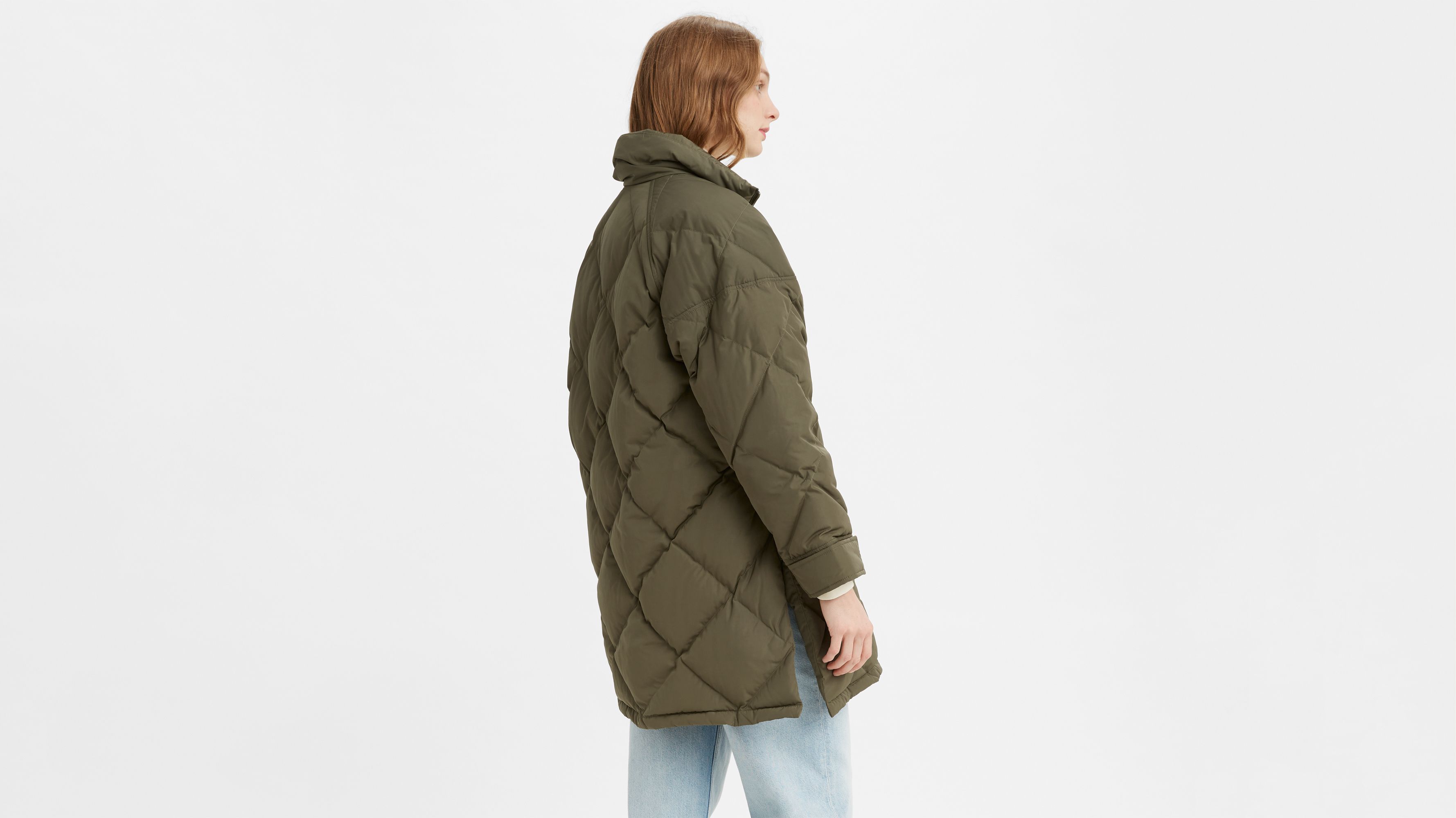 Green Miranda Long Diamond Quilted Puffer Jacket