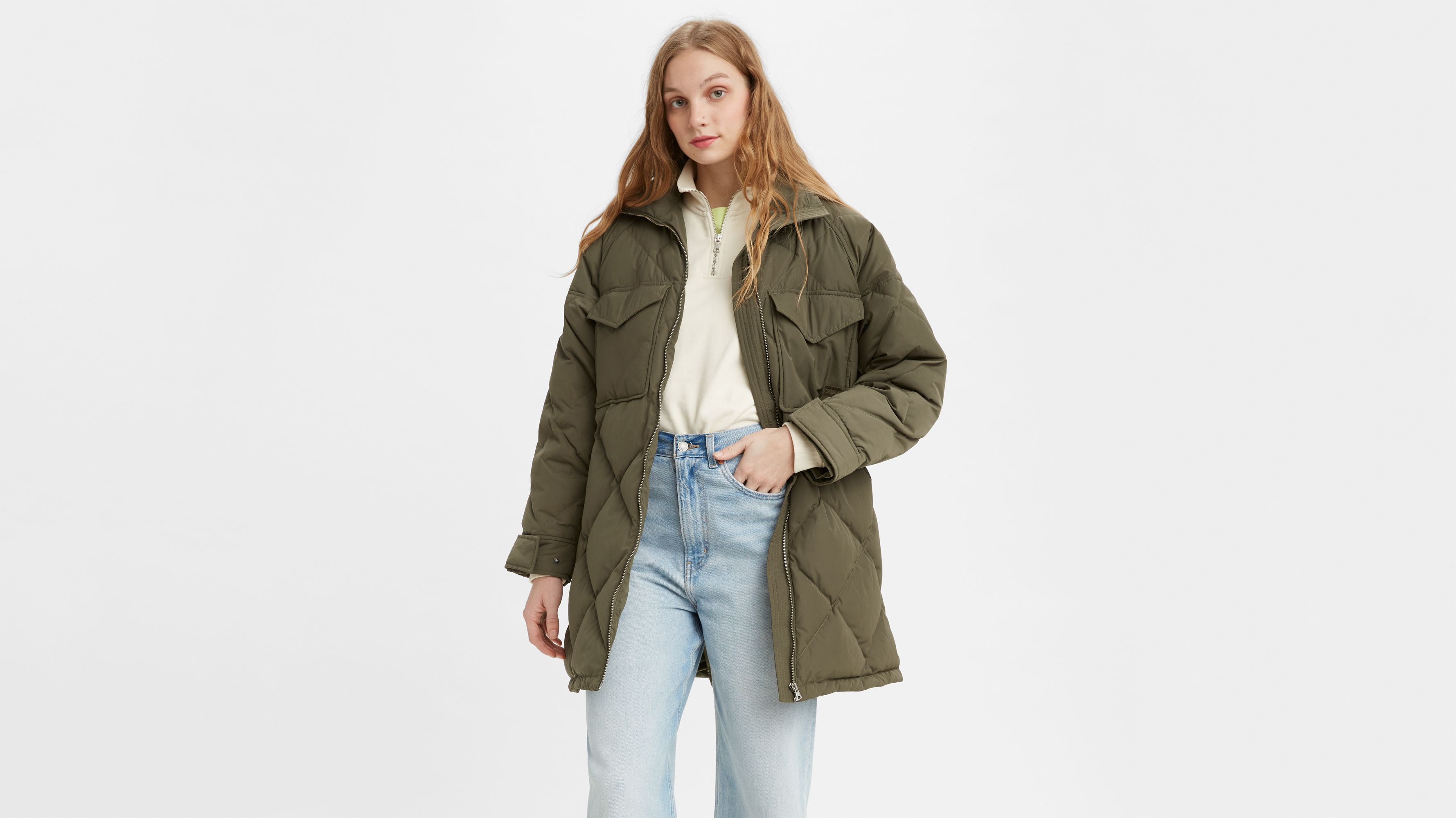 Diamond Quilt Puffer Jacket - Green 