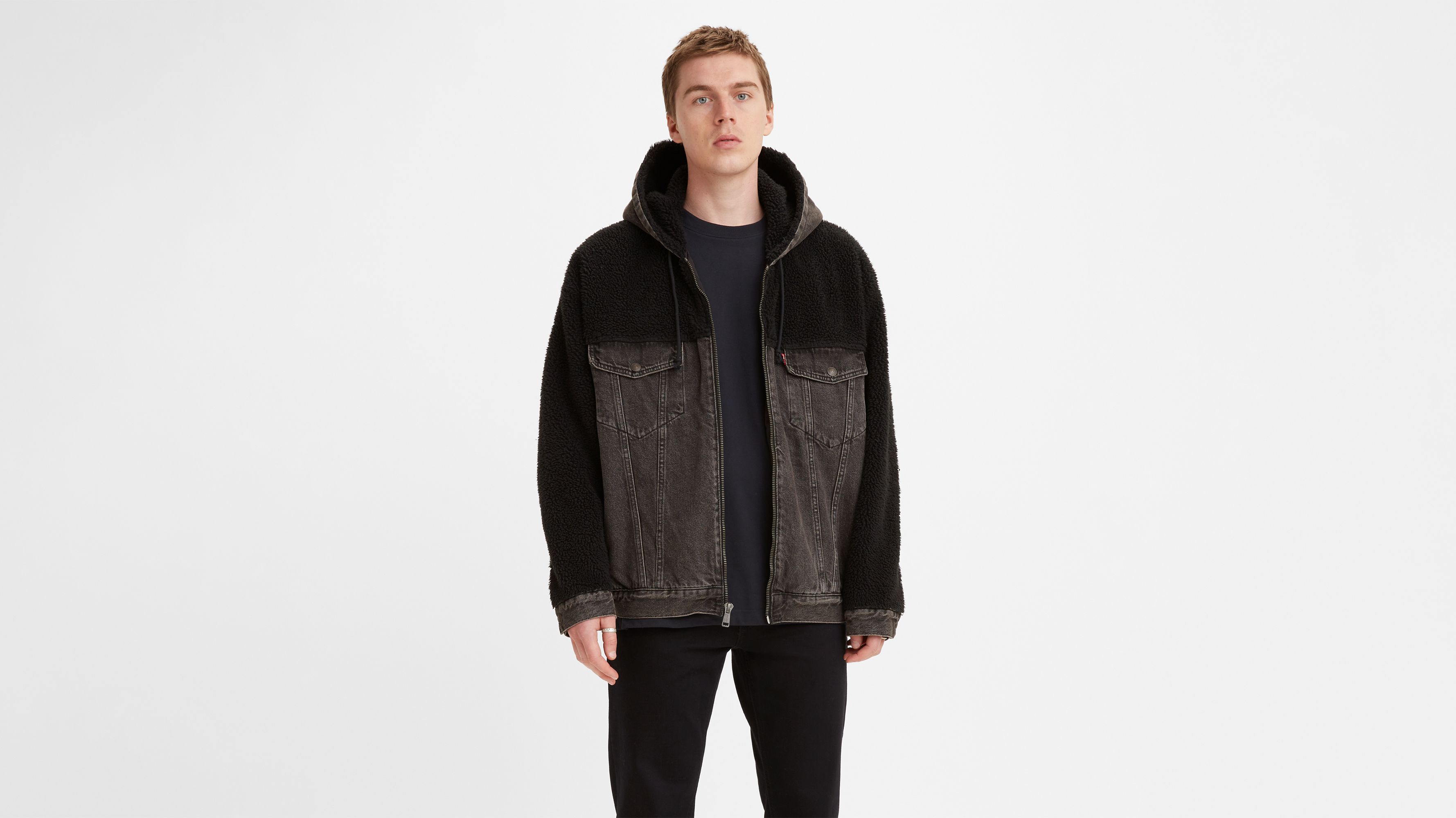 levis sherpa black denim jacket