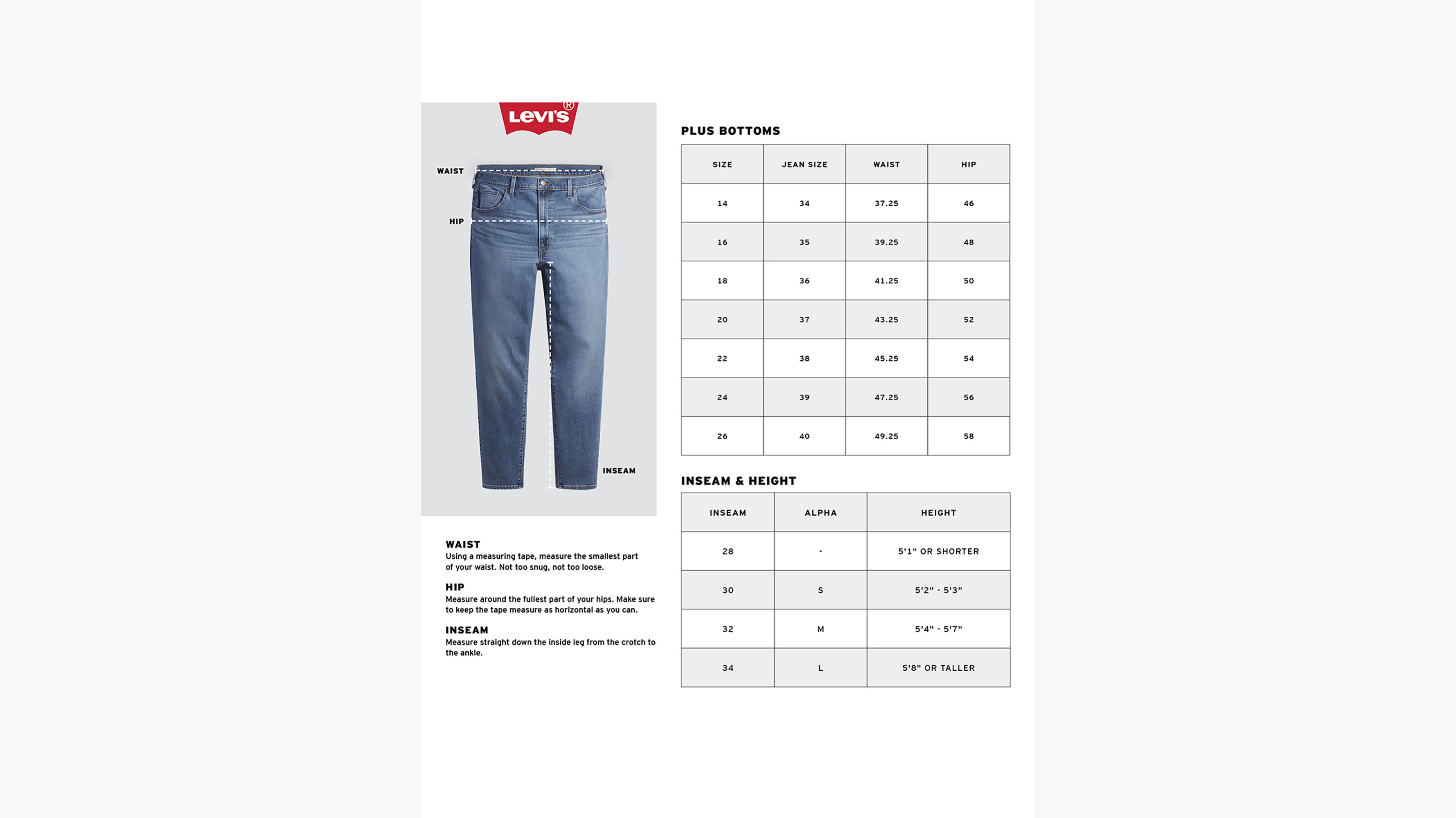 Levis plus sale size chart